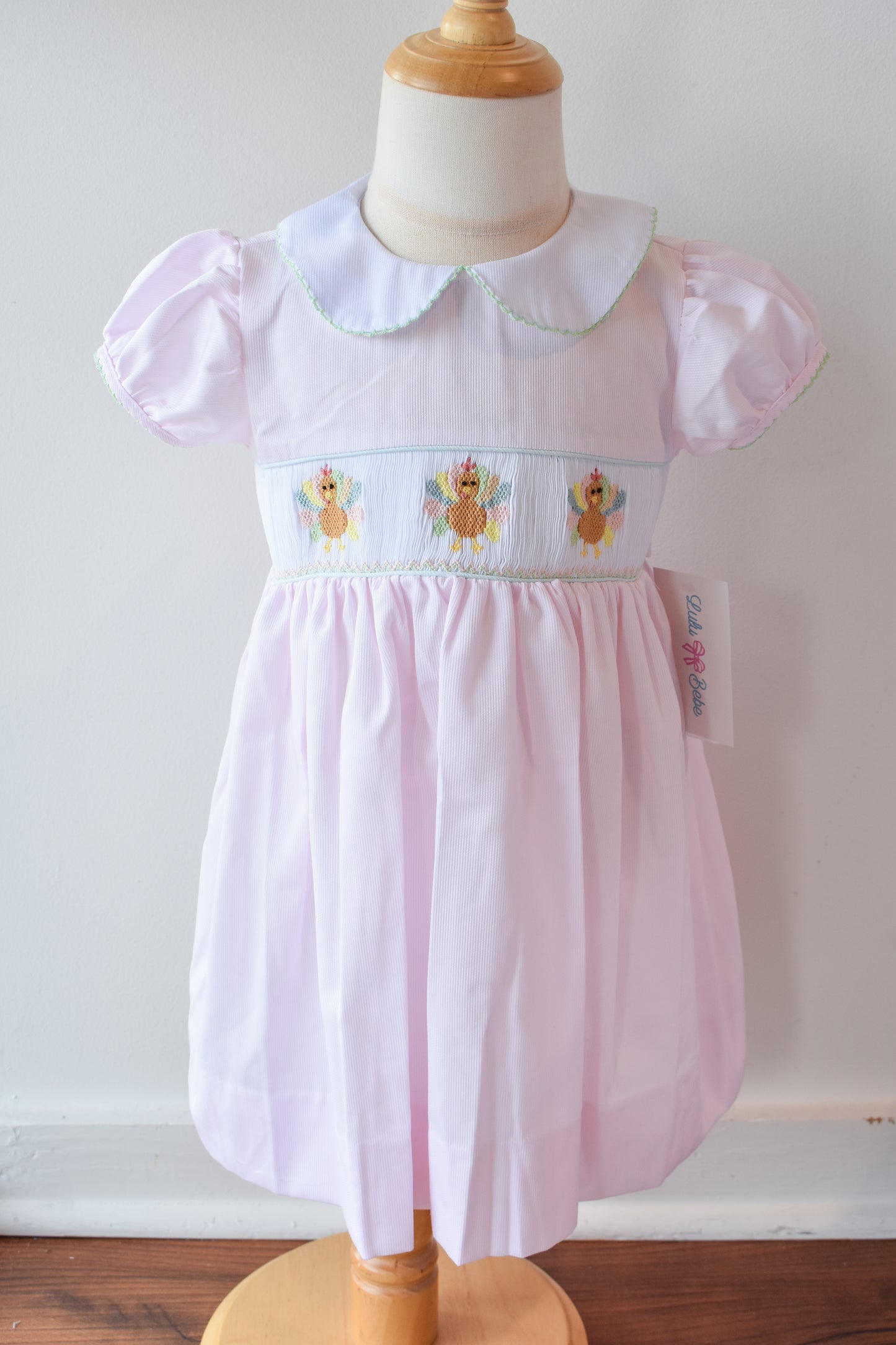 Rose's Colorful Turkeys Smocked Collared Dress