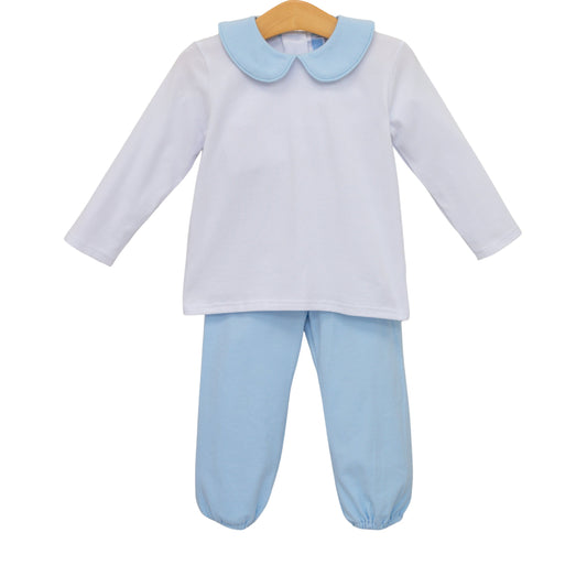 Archie Bloomer Banded Pant Set-Blue Mini Gingham