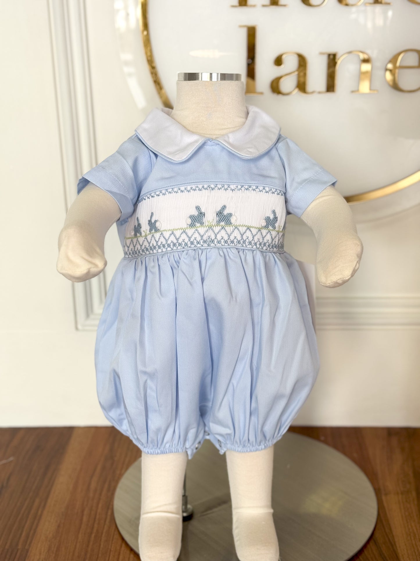 Bunny Rabbit Smocked-Noah Collared Bubble