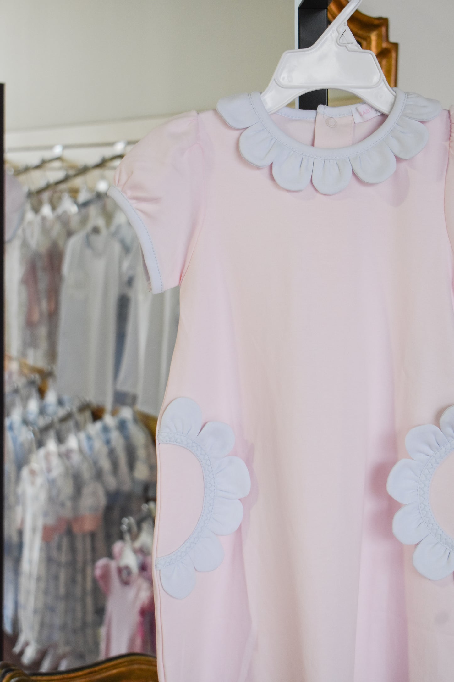 Patti Pink Dress-Blue Scalloped