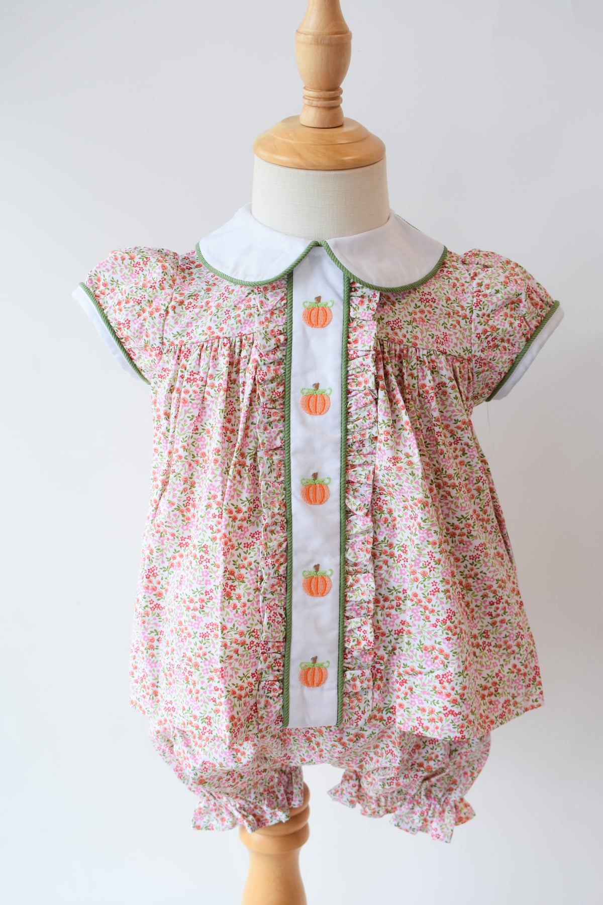Pumpkin Embroidered Sally Bloomer Set-Autumn Grove Floral