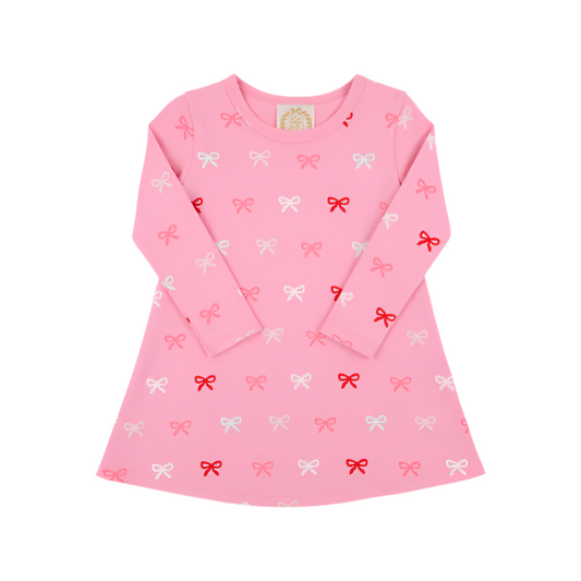 Long Sleeve Polly Play Dress-Pink Bitty Bows