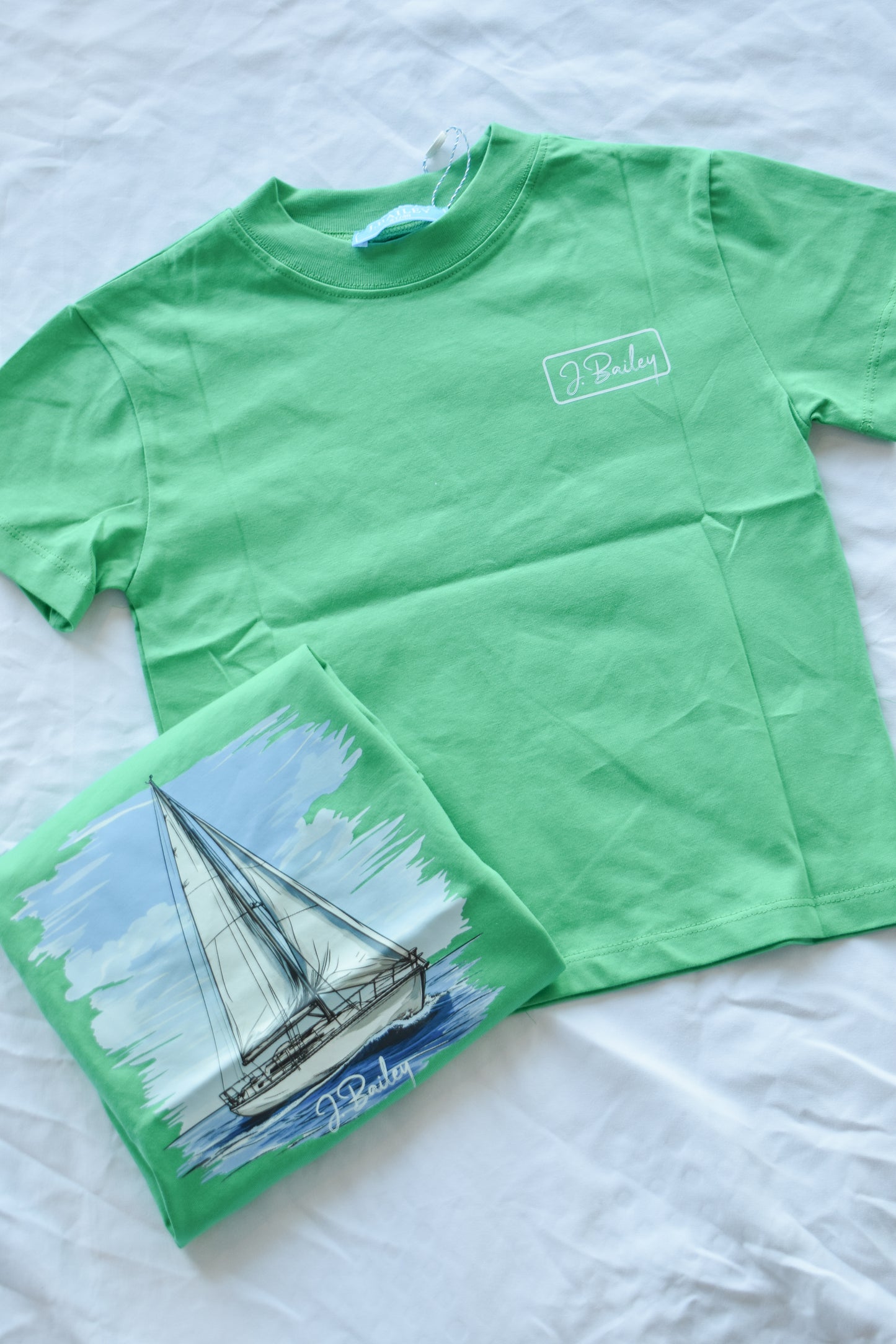 Short Sleeve Logo Tee-Sailboat on Green