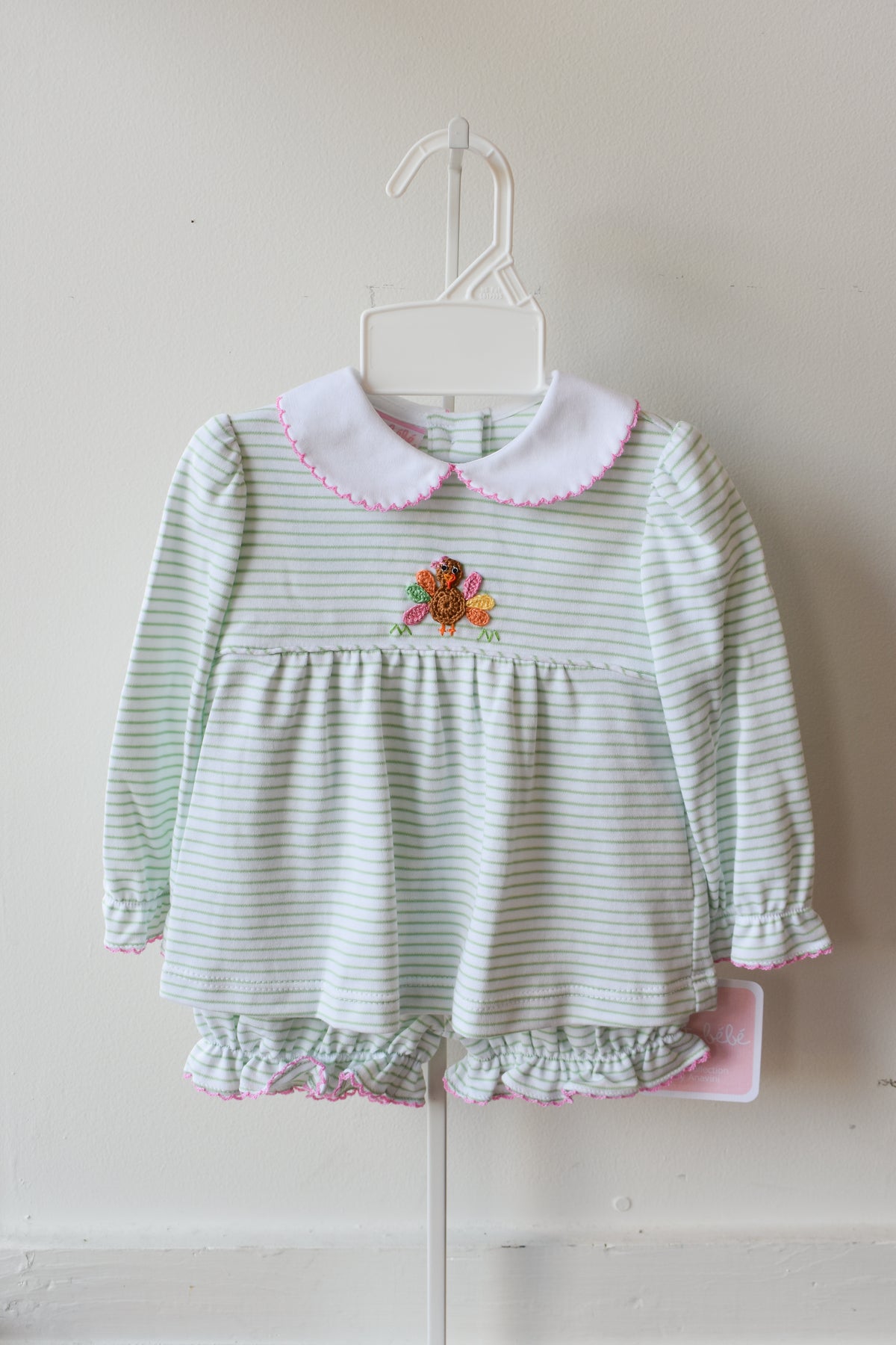 Girly Gobble Green Stripe Knit Bloomer Set