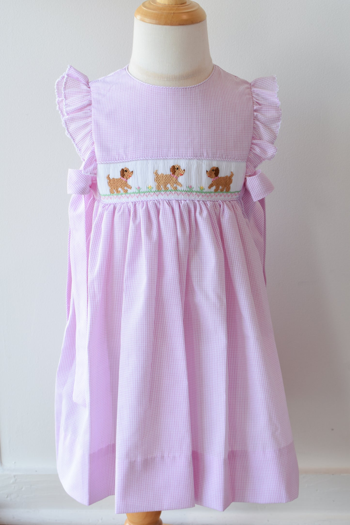 Petit Pups Pink Check Side Bow Dress