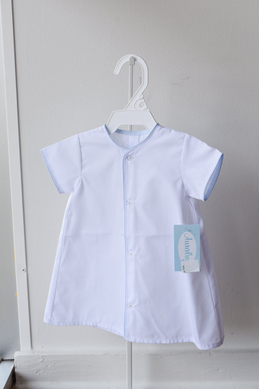 Baby Boy Blank Daygown-White/Blue Trim