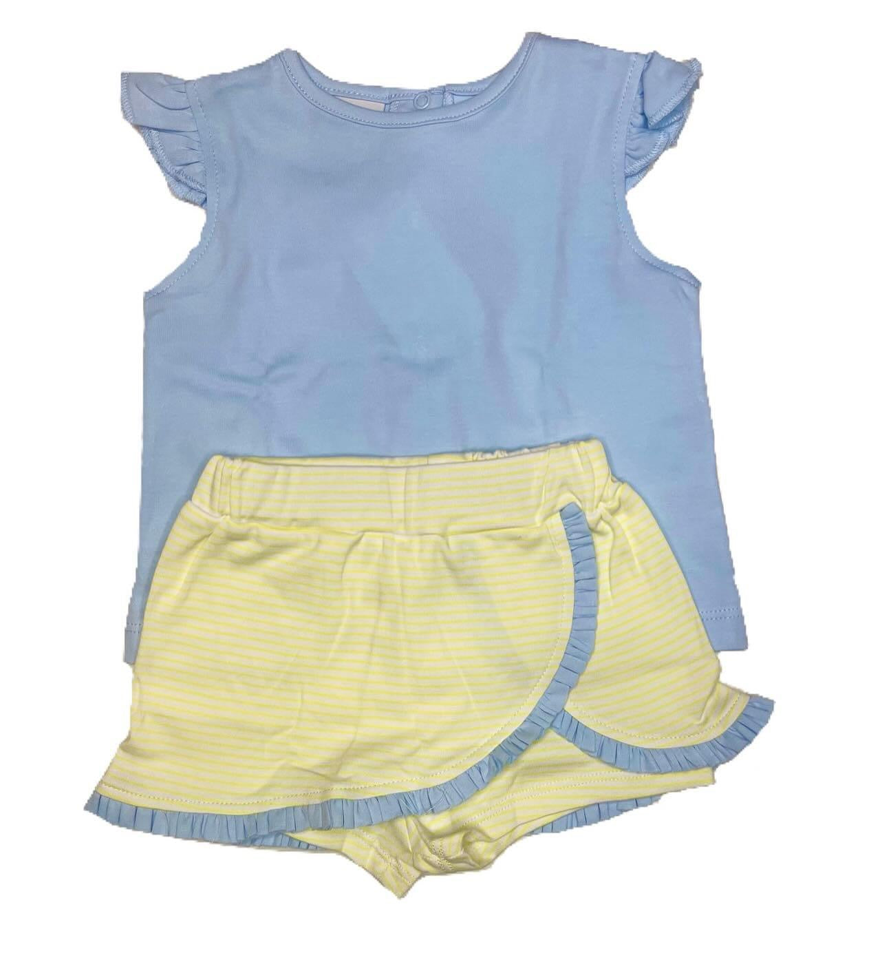 Butterfly Sleeve Skort Set-Blue/Yellow Stripe