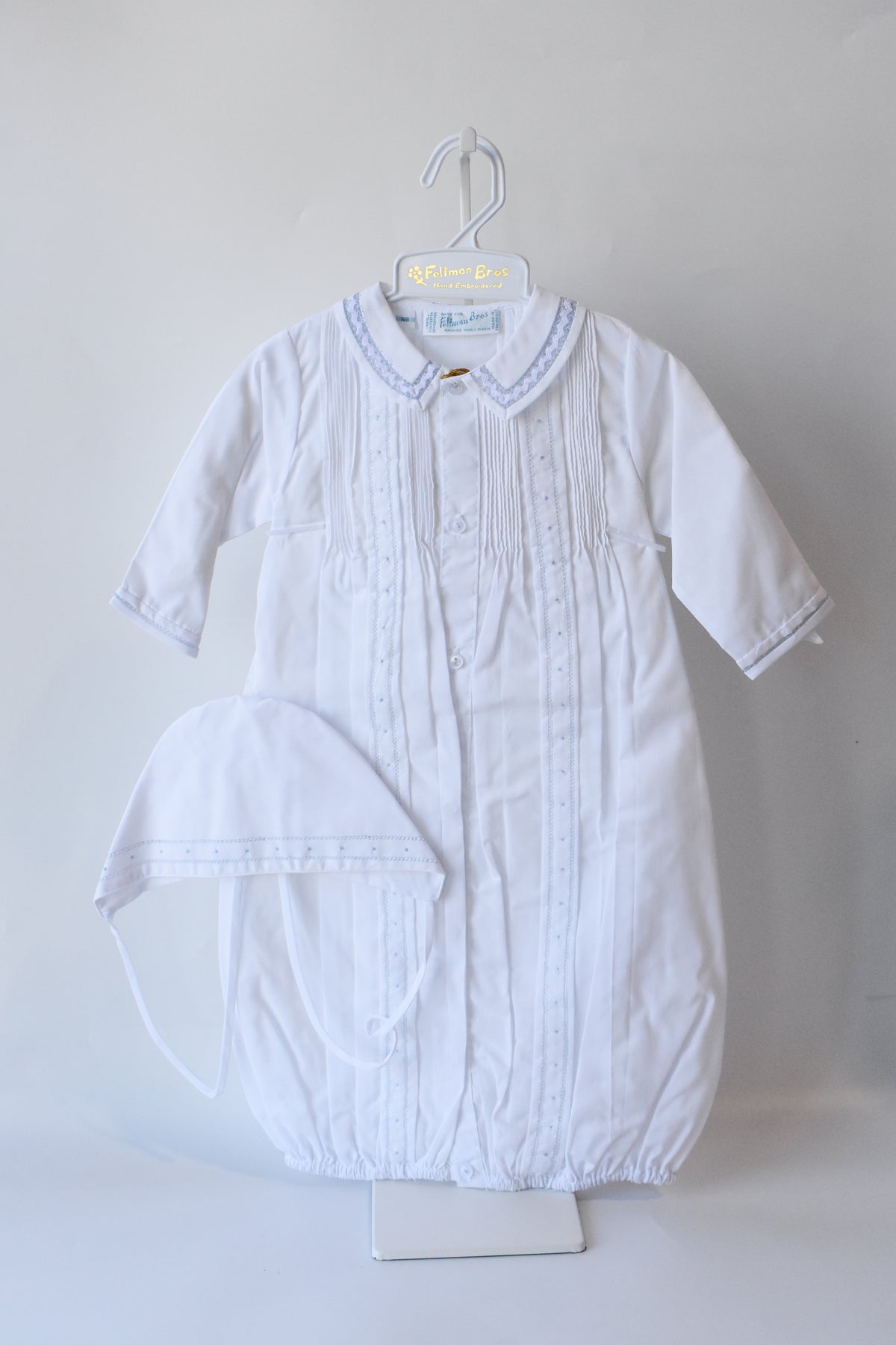 Boy's Pintuck "Take Me Home" Gown/Bonnet Set-White