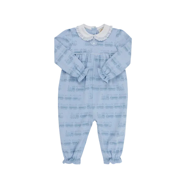 Long Sleeve Mary Dal Knit Romper-Blue Choo Choos