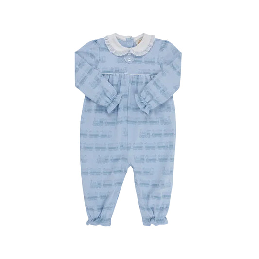 Long Sleeve Mary Dal Knit Romper-Blue Choo Choos