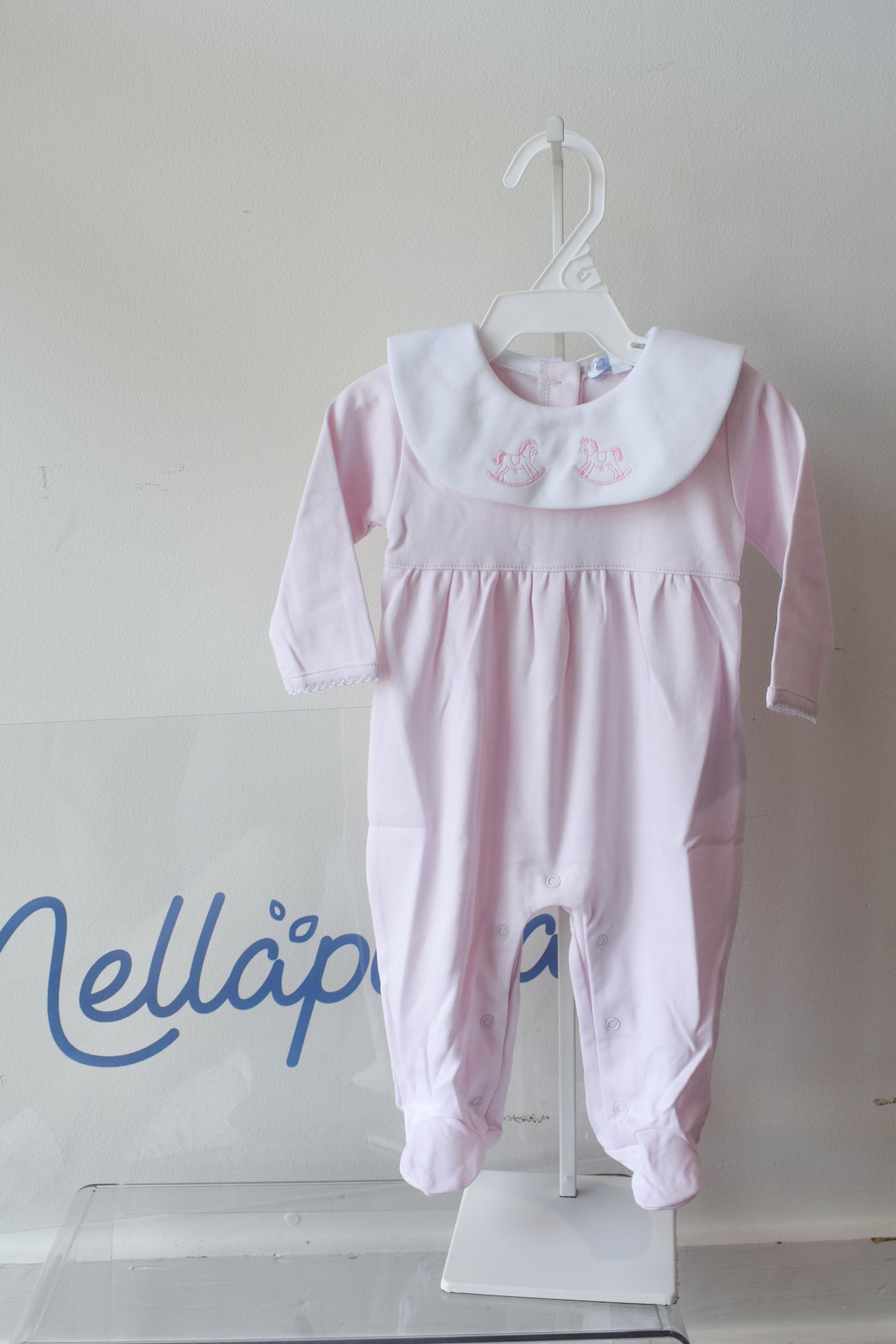 Pink Rocking Horse Embroidered Footie