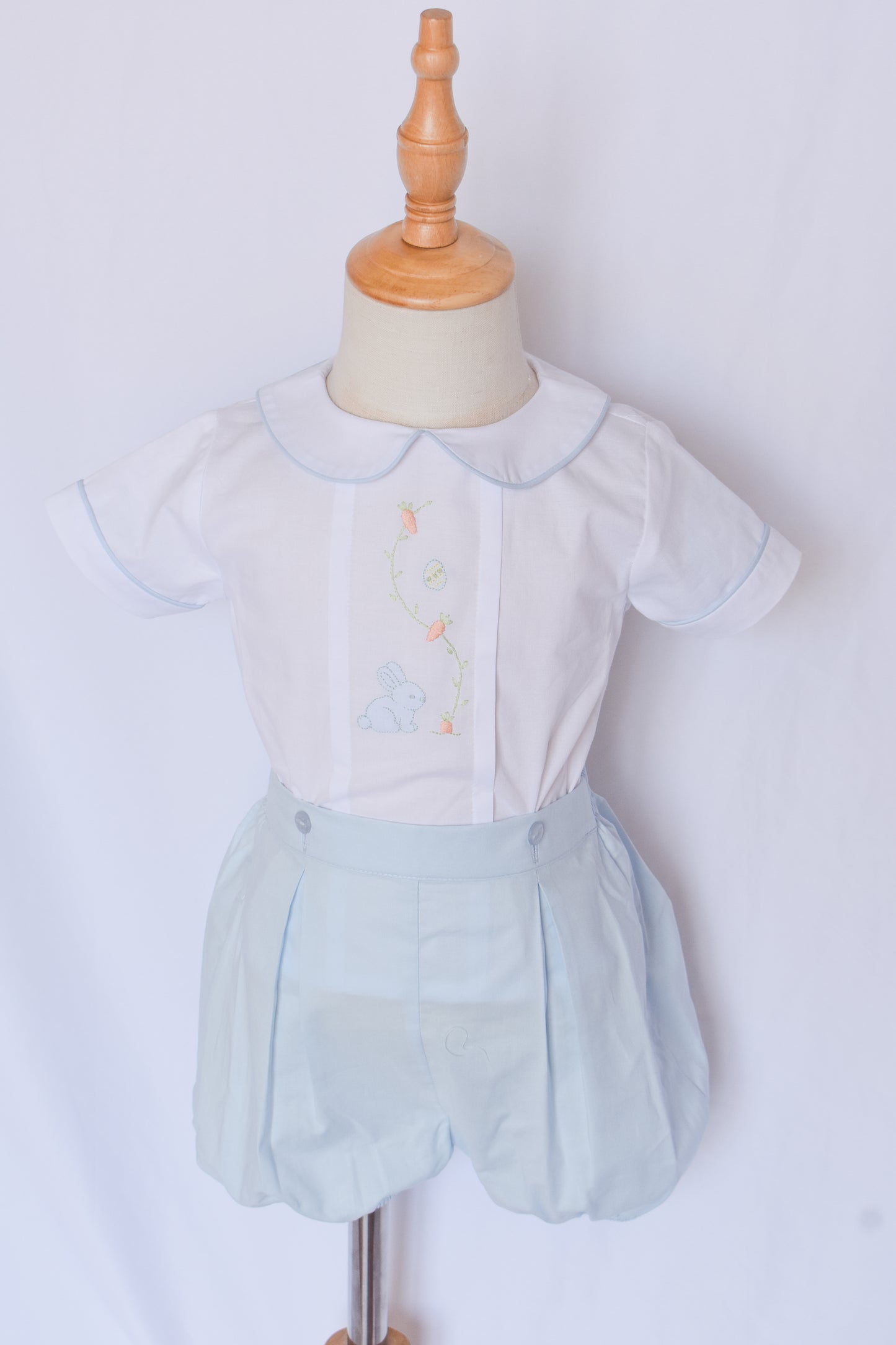 Boy's Heirloom Button On Bubble-Blue Bunny