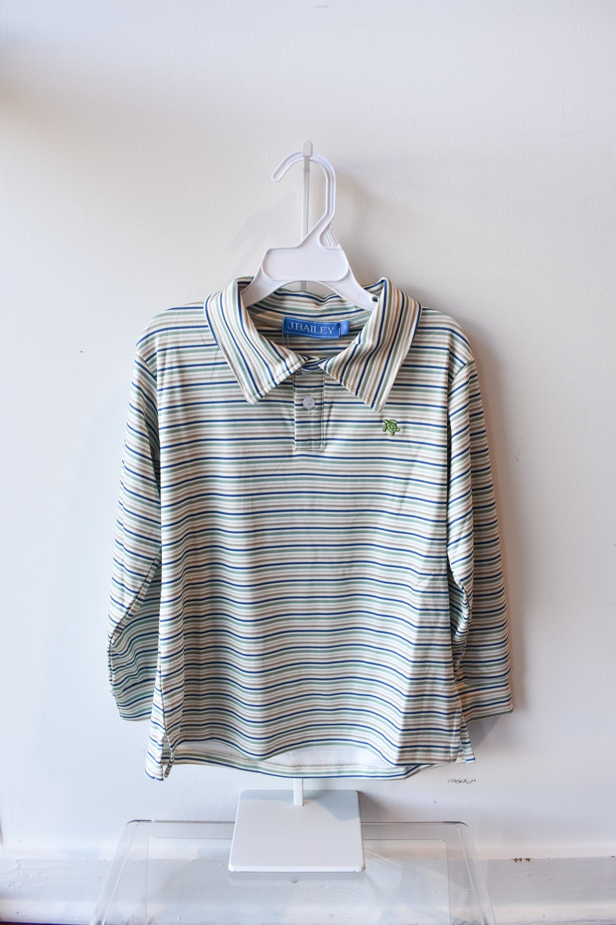 Long Sleeve Performance Polo-Olive Stripe
