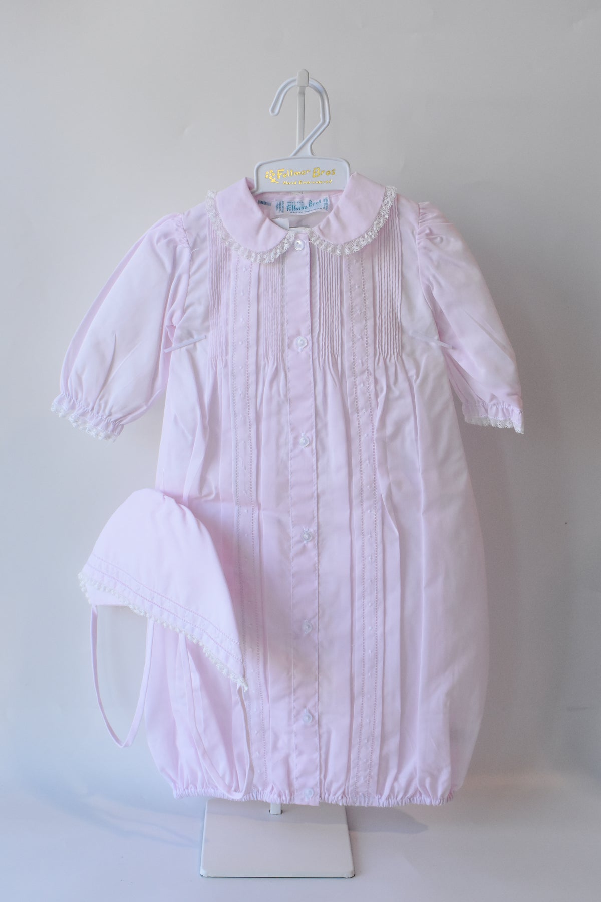 Girl's Pintuck and Lace "Take Me Home" Gown/Bonnet Set