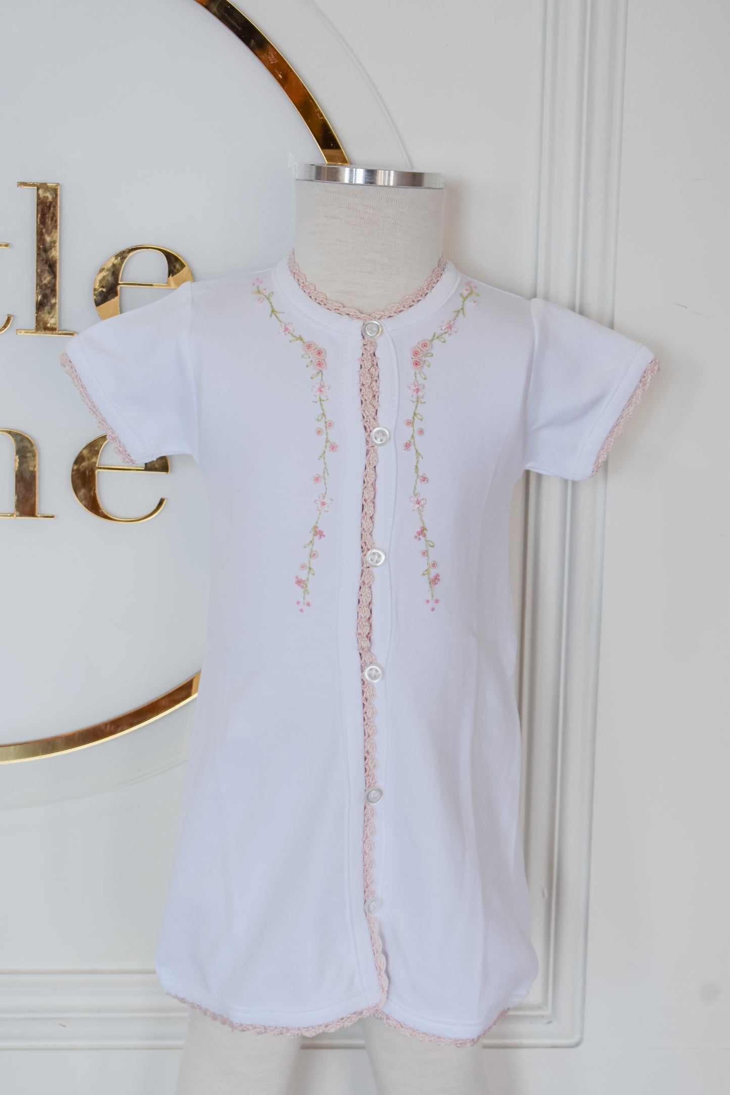 First Blooms Pink Trim Day Gown