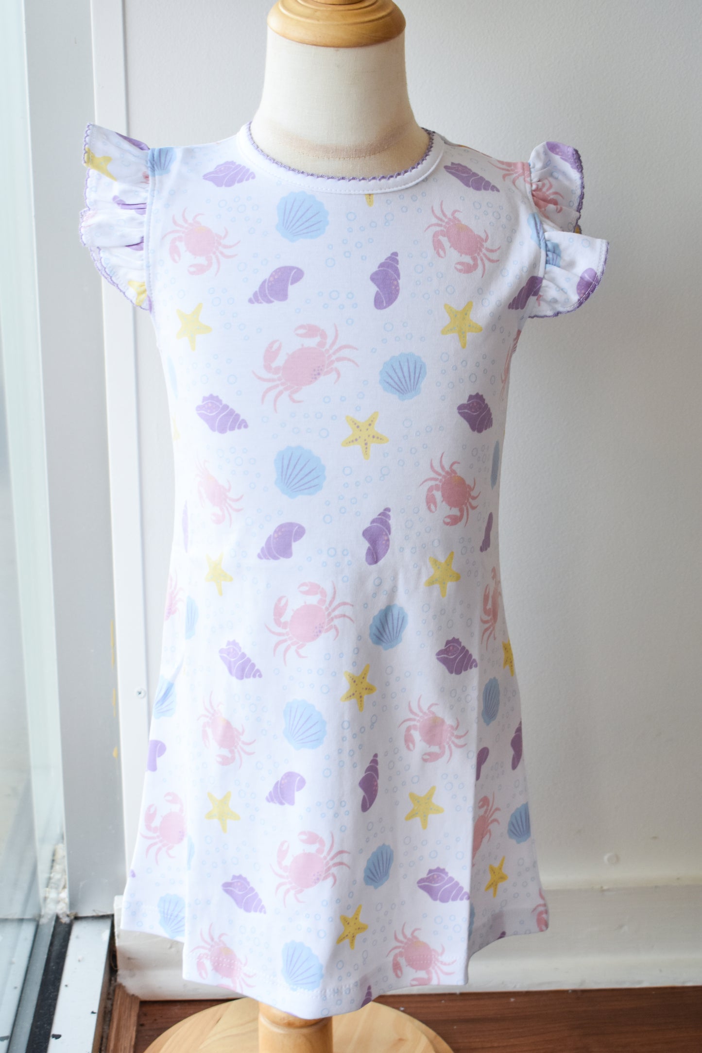 Printed Angel Sleeve Knit Dress-Seashells