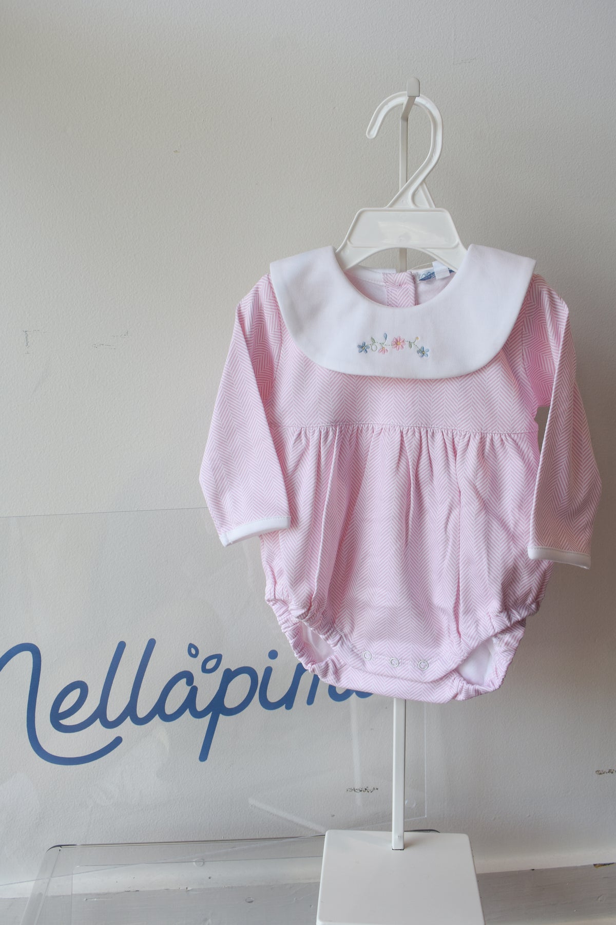 Pink Herringbone Floral Embroidered Bubble