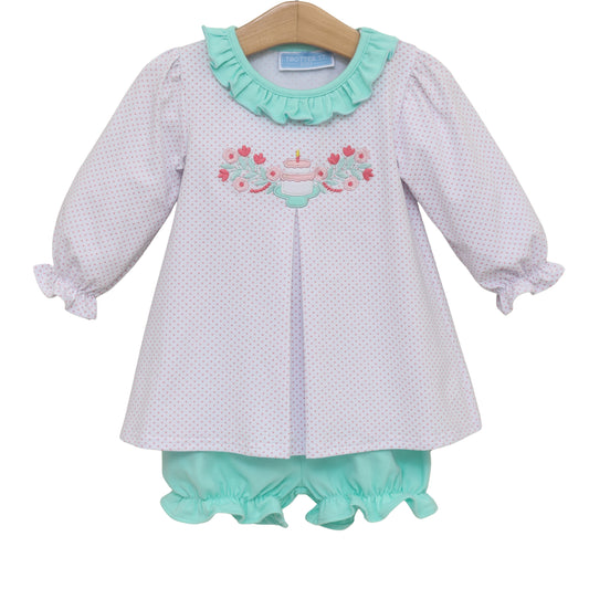 Birthday Ruffle Knit Bloomer Set