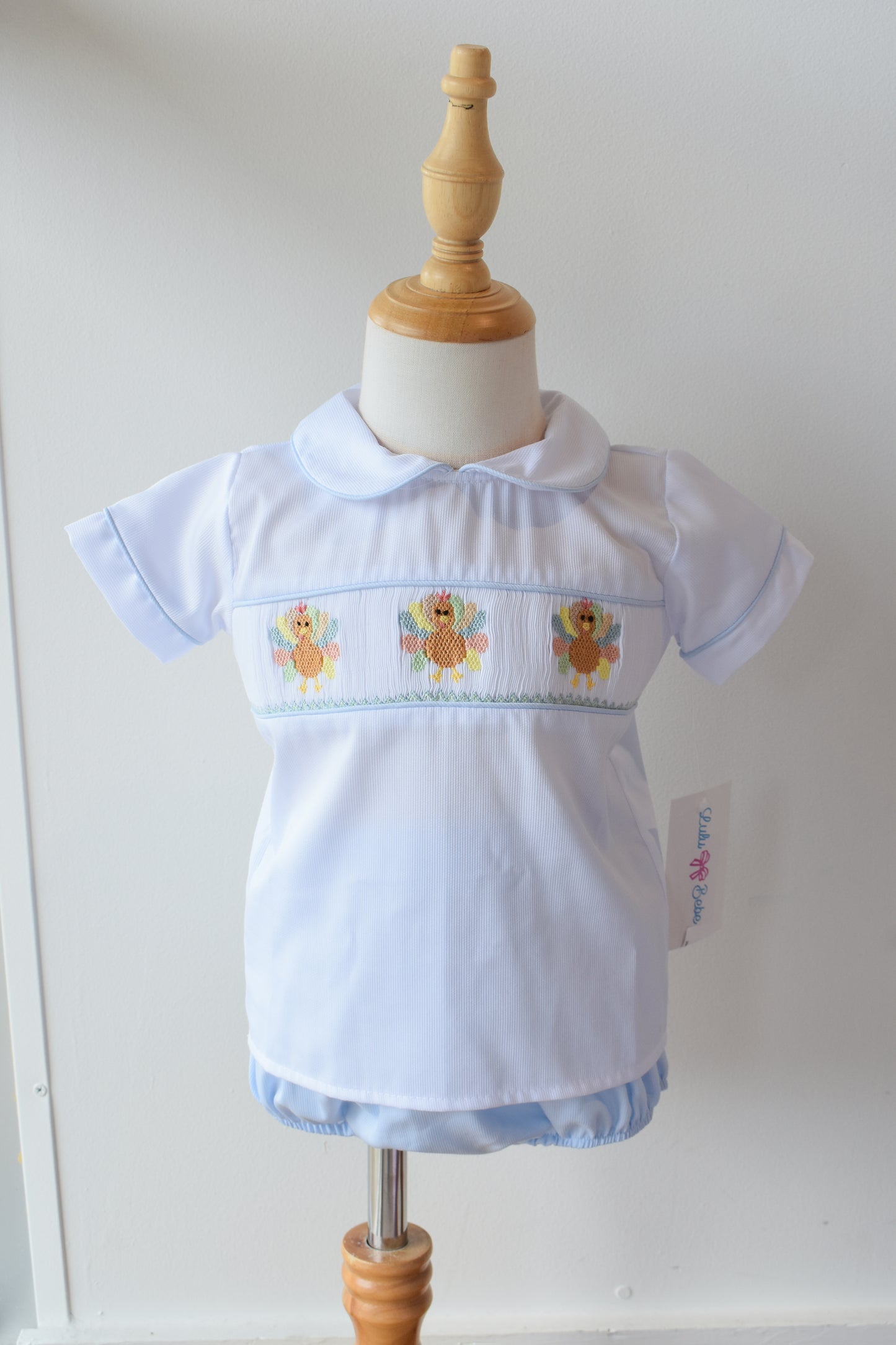 Champ’s Colorful Turkeys Smocked Diaper Set