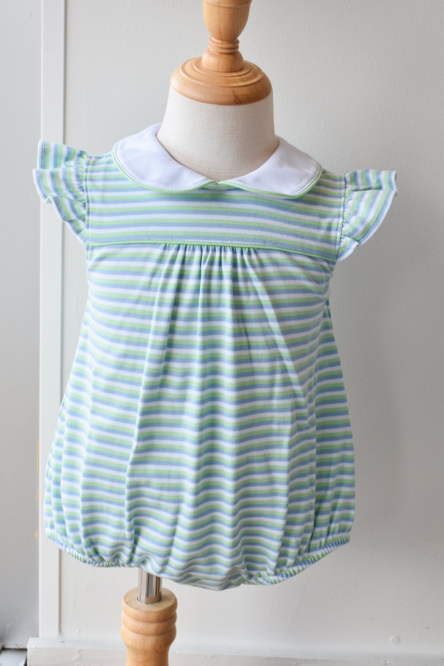 Angel Sleeve Peter Pan Bubble-Greenview Stripe