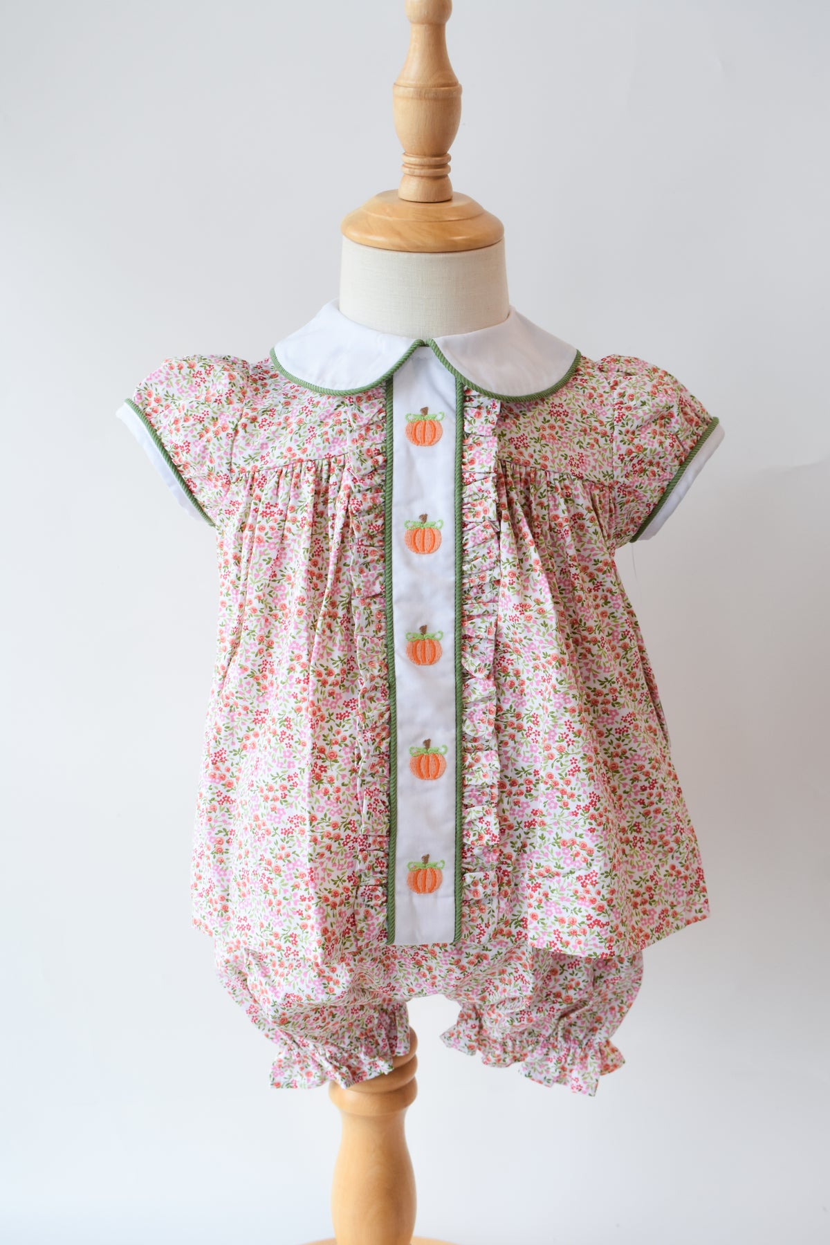 Pumpkin Embroidered Sally Bloomer Set-Autumn Grove Floral
