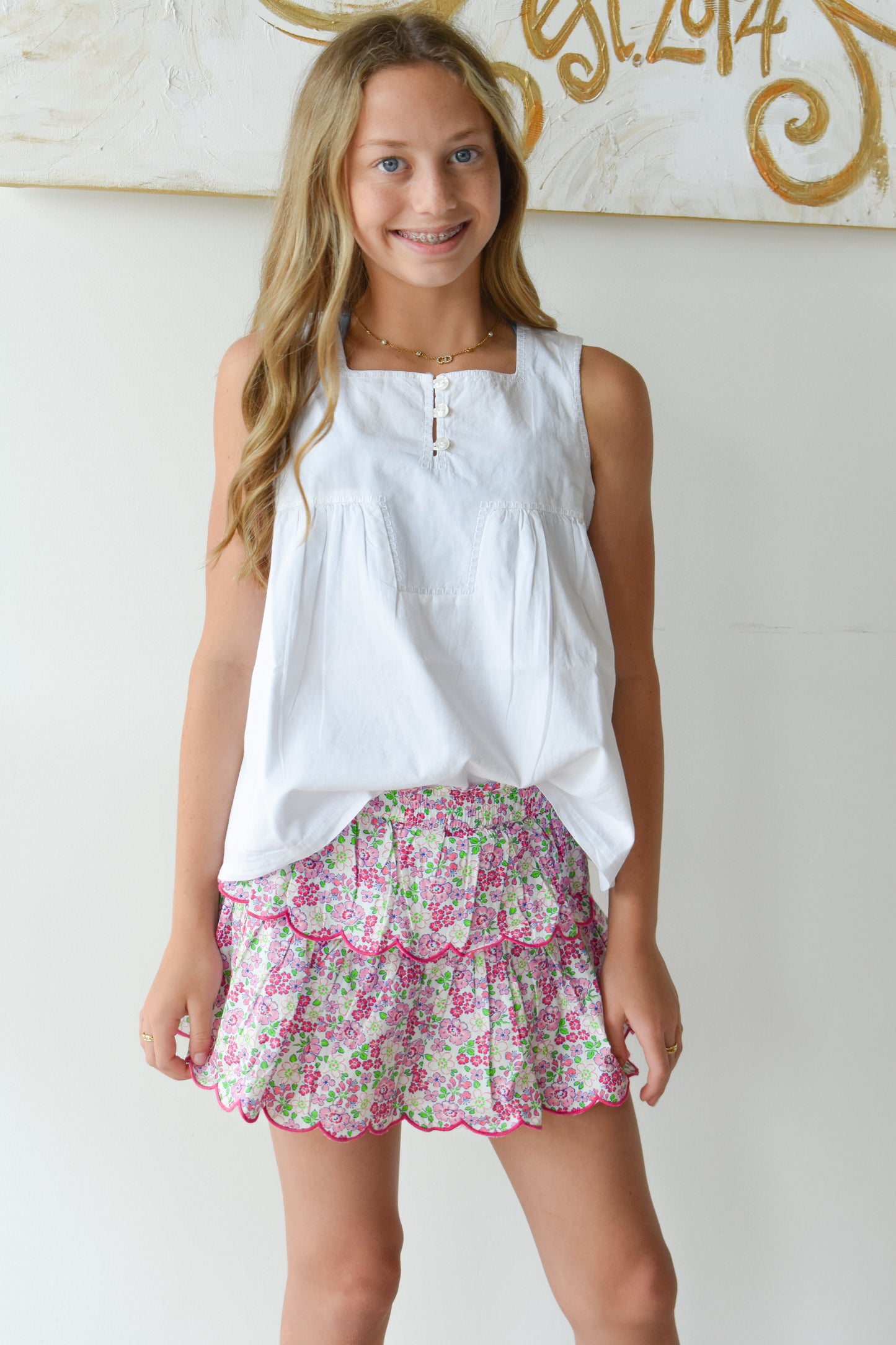 Two Tiered Skort-Pink Bloomsbury Blossoms