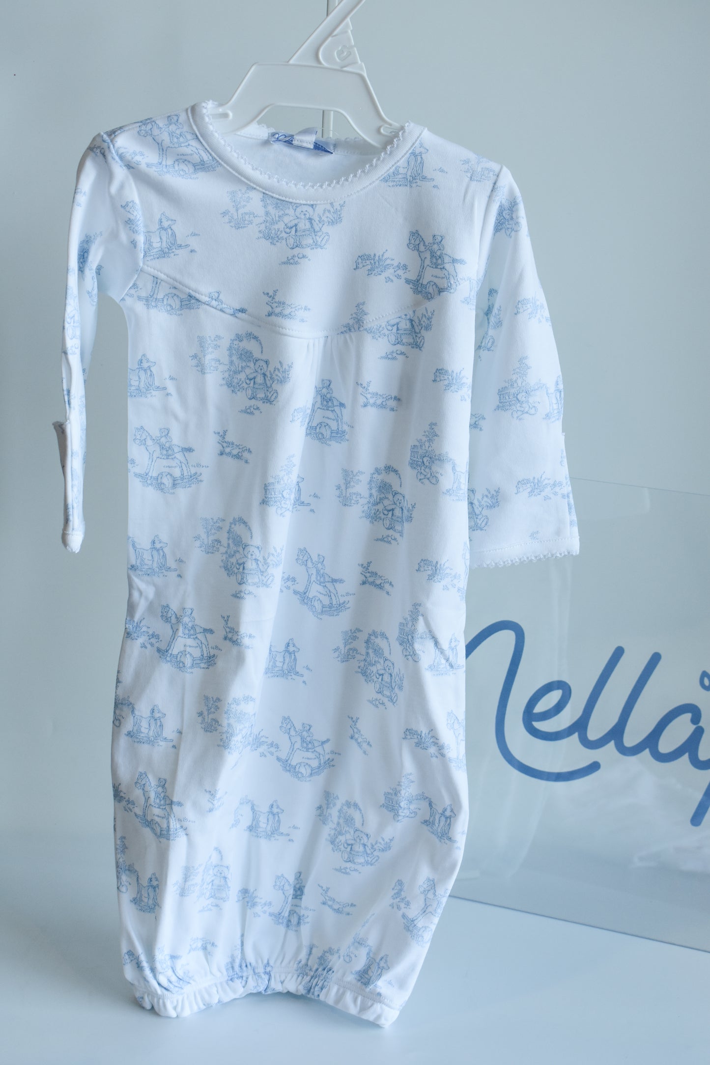 Classic Blue Toile Baby Gown