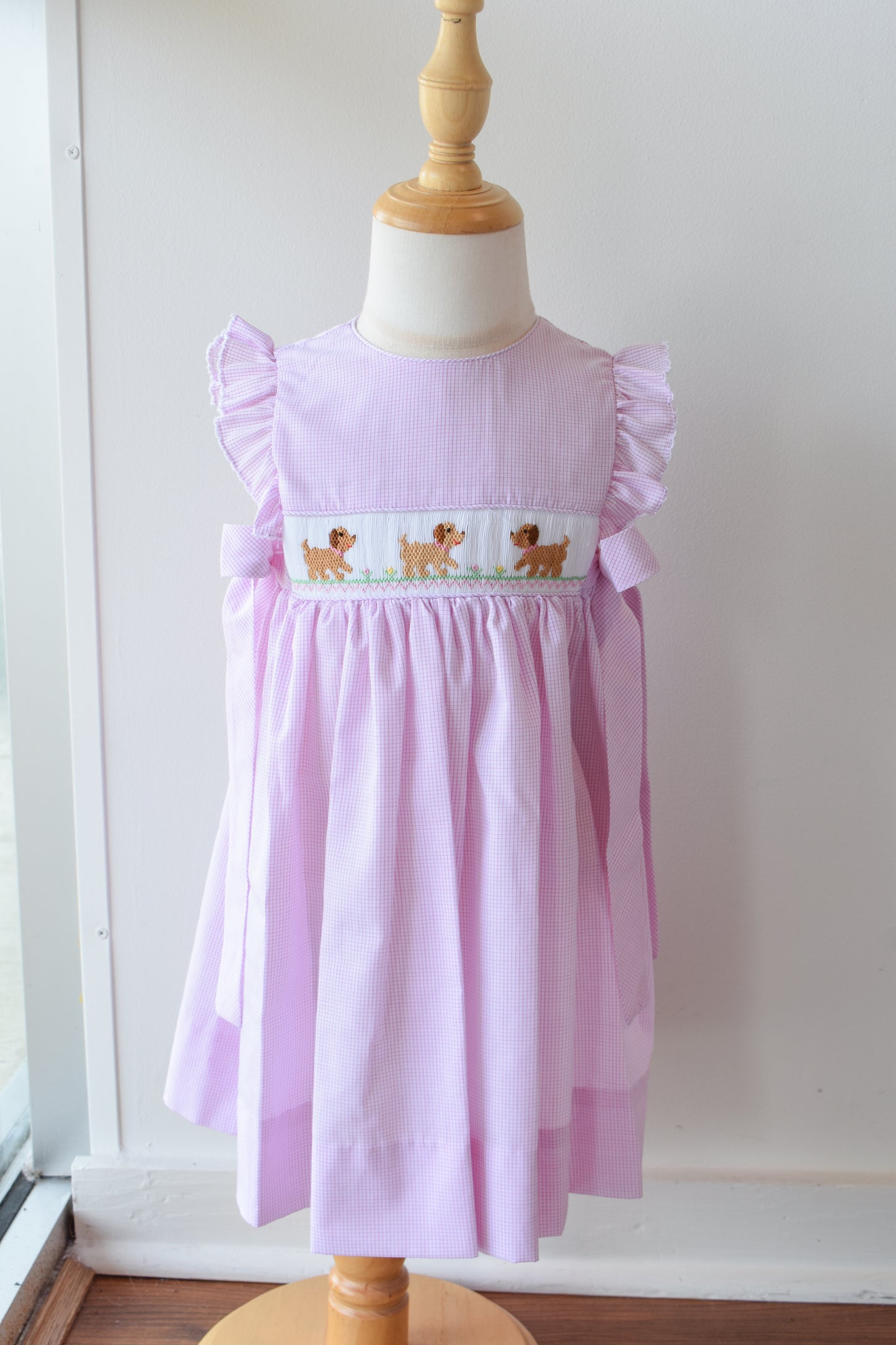 Petit Pups Pink Check Side Bow Dress