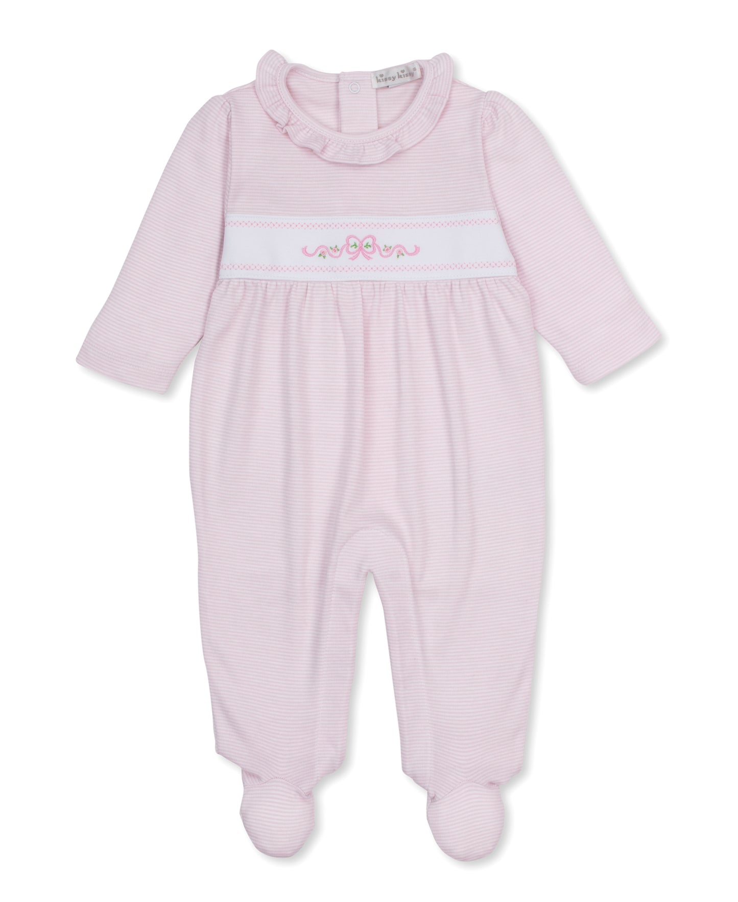 Classic Ribbon Floral Mini Stripe Ruffled Footie