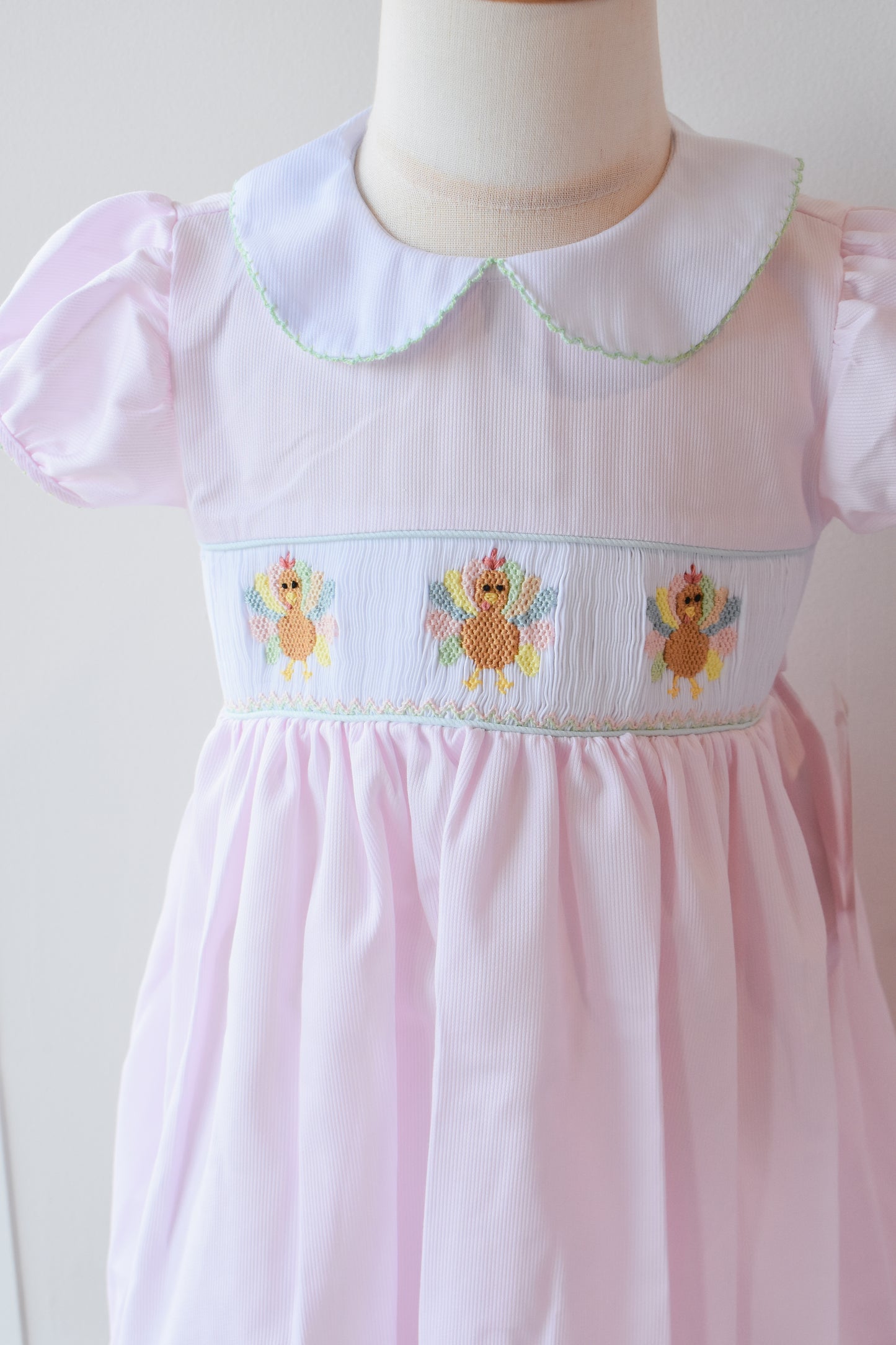Rose's Colorful Turkeys Smocked Collared Dress