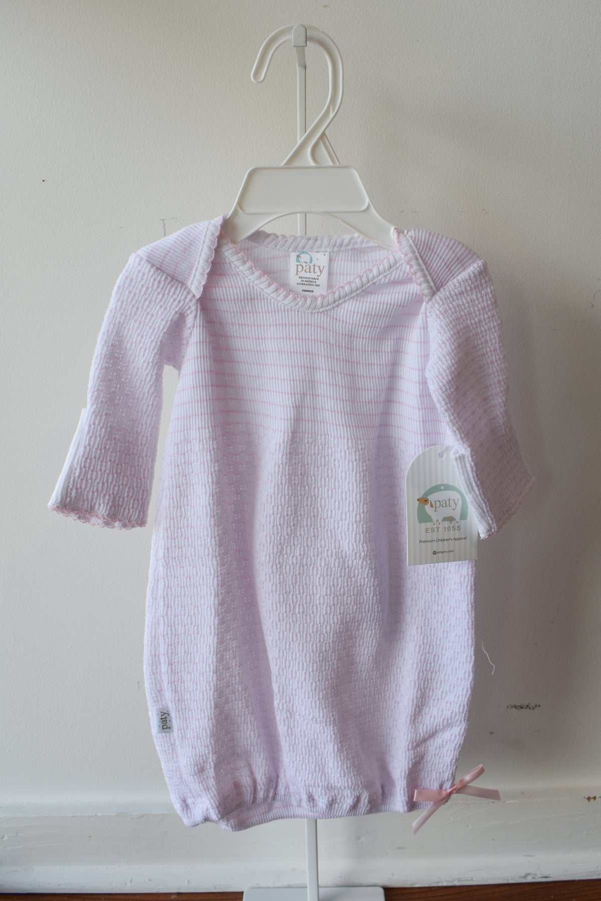 Paty Pink Eyelet Solid White Gown