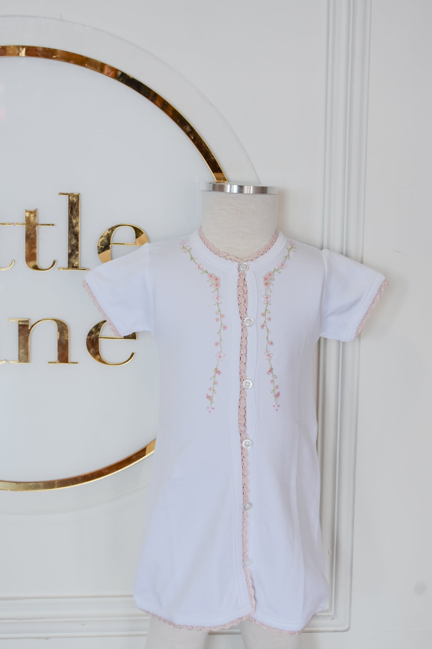 First Blooms Pink Trim Day Gown