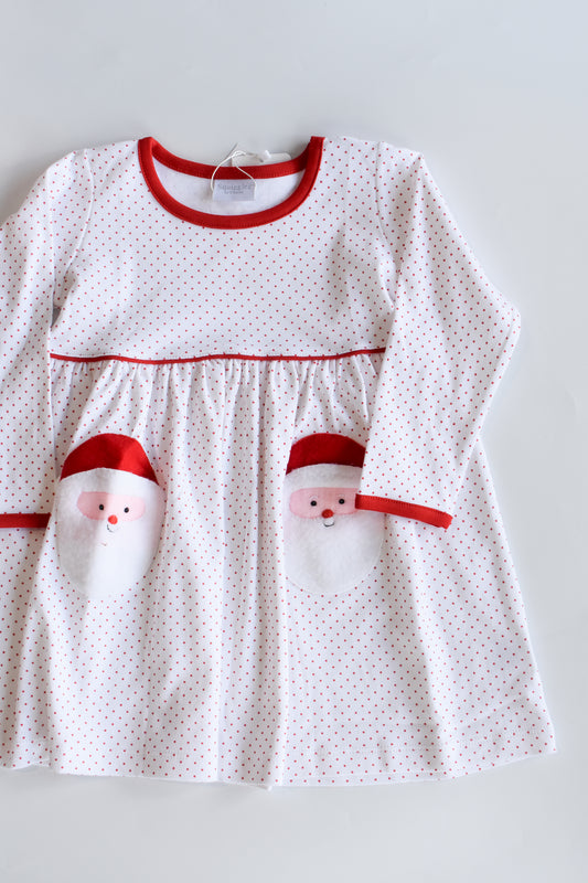 Santa Sherpa Pocket Polka Dot Popover Dress