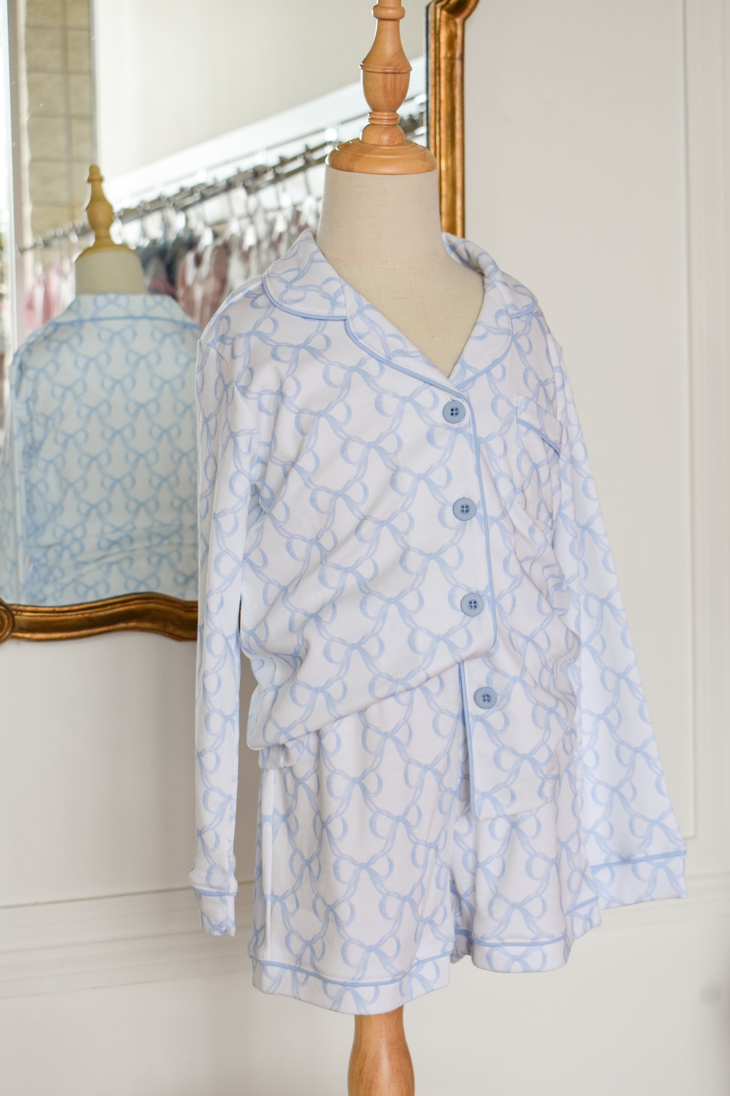 Blue Bows Button Up Lounge Set