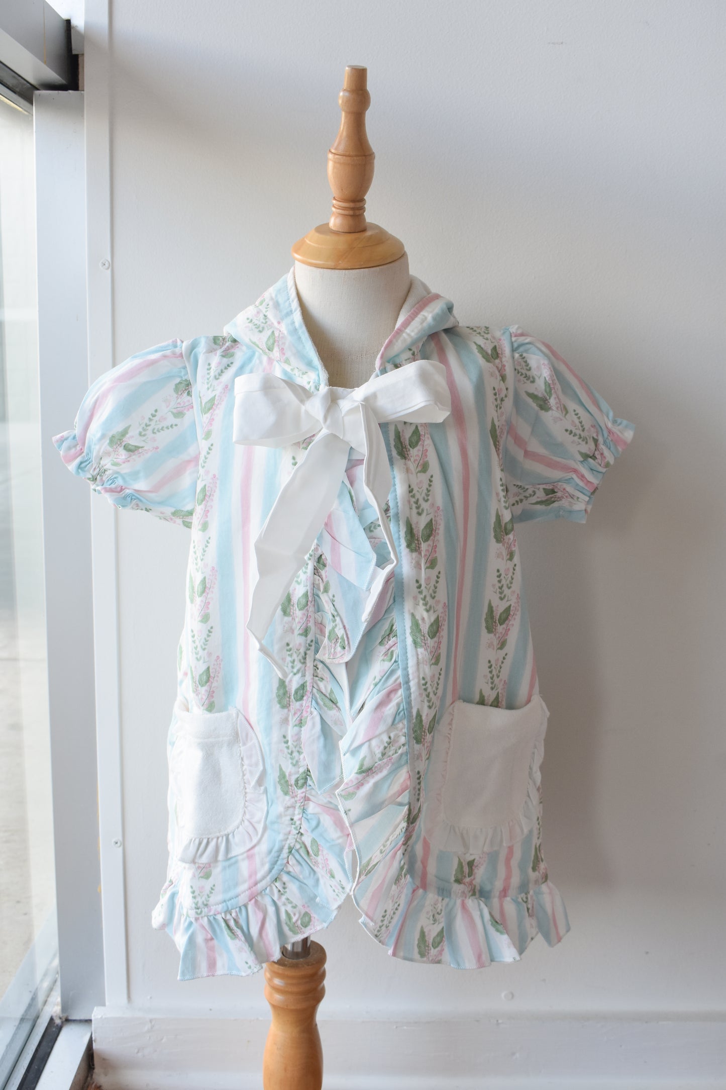 Florals and Stripes Hooded Bow Coverup