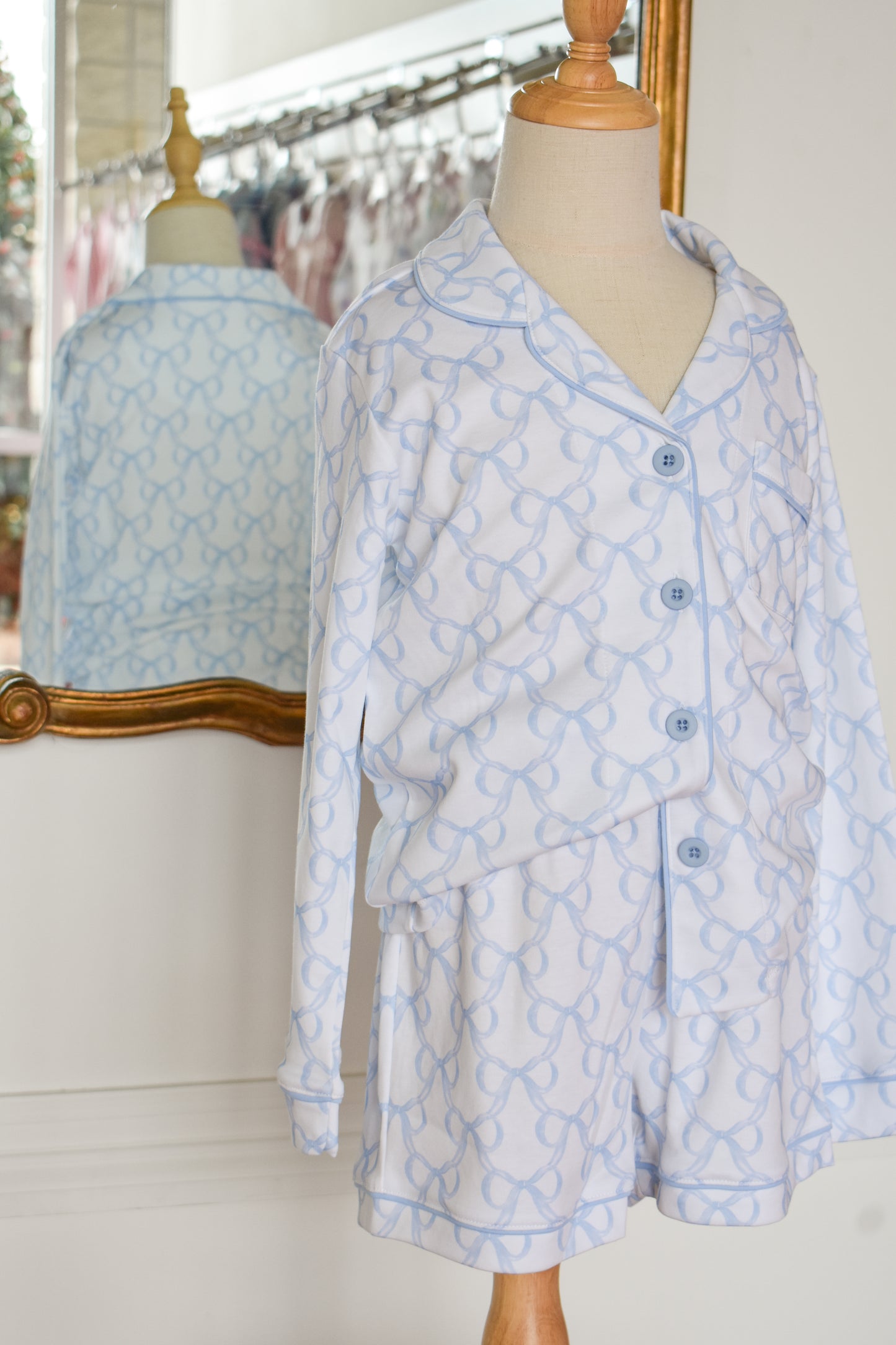 Blue Bows Button Up Lounge Set