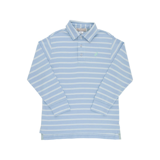 Prim and Proper Polo LS-Sarasota/Greenwich Stripe