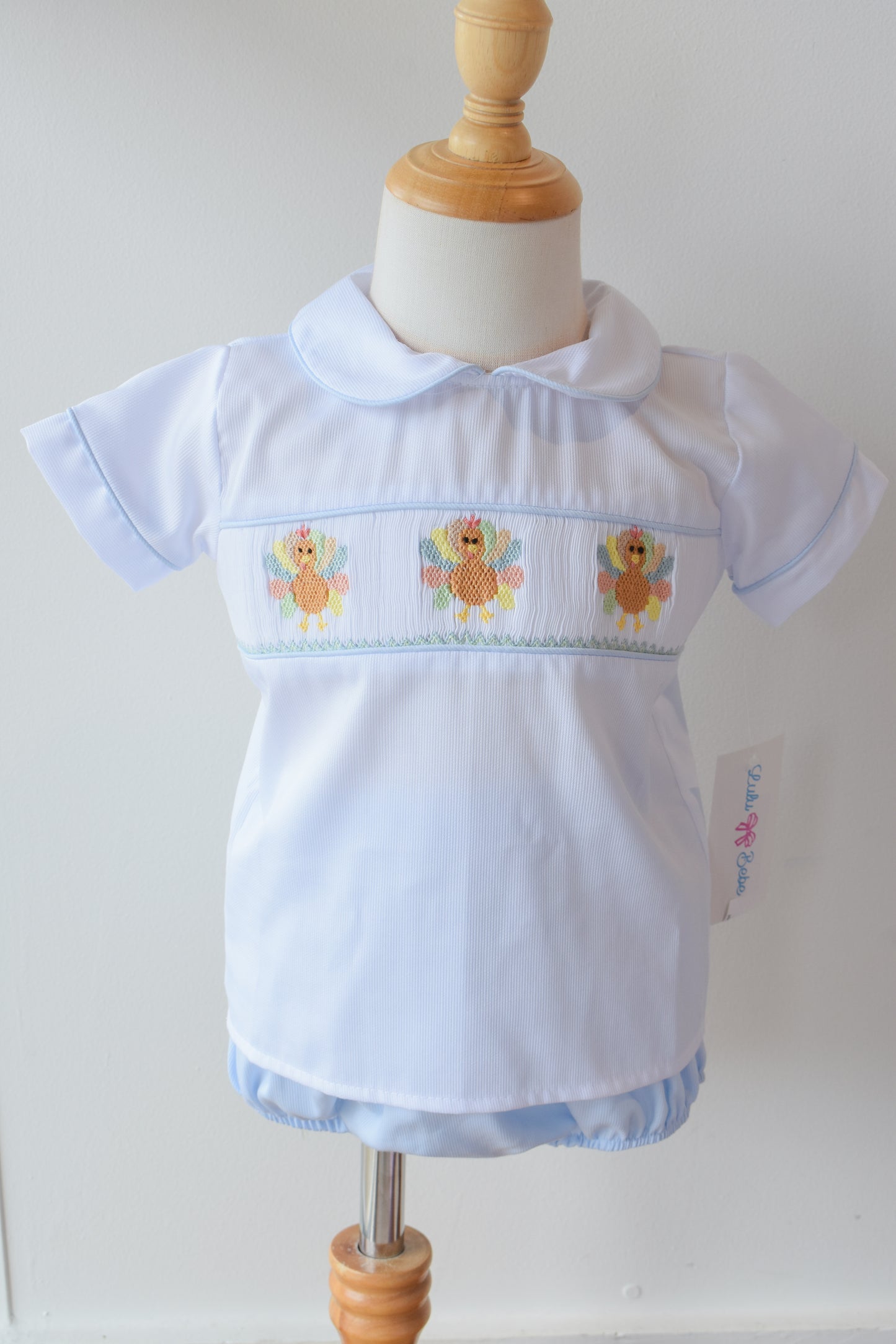 Champ’s Colorful Turkeys Smocked Diaper Set