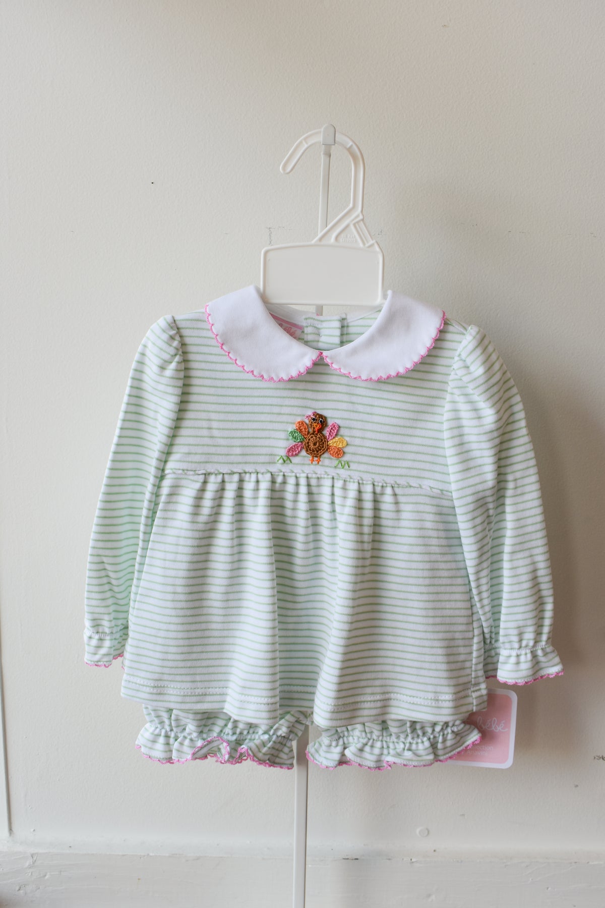 Girly Gobble Green Stripe Knit Bloomer Set