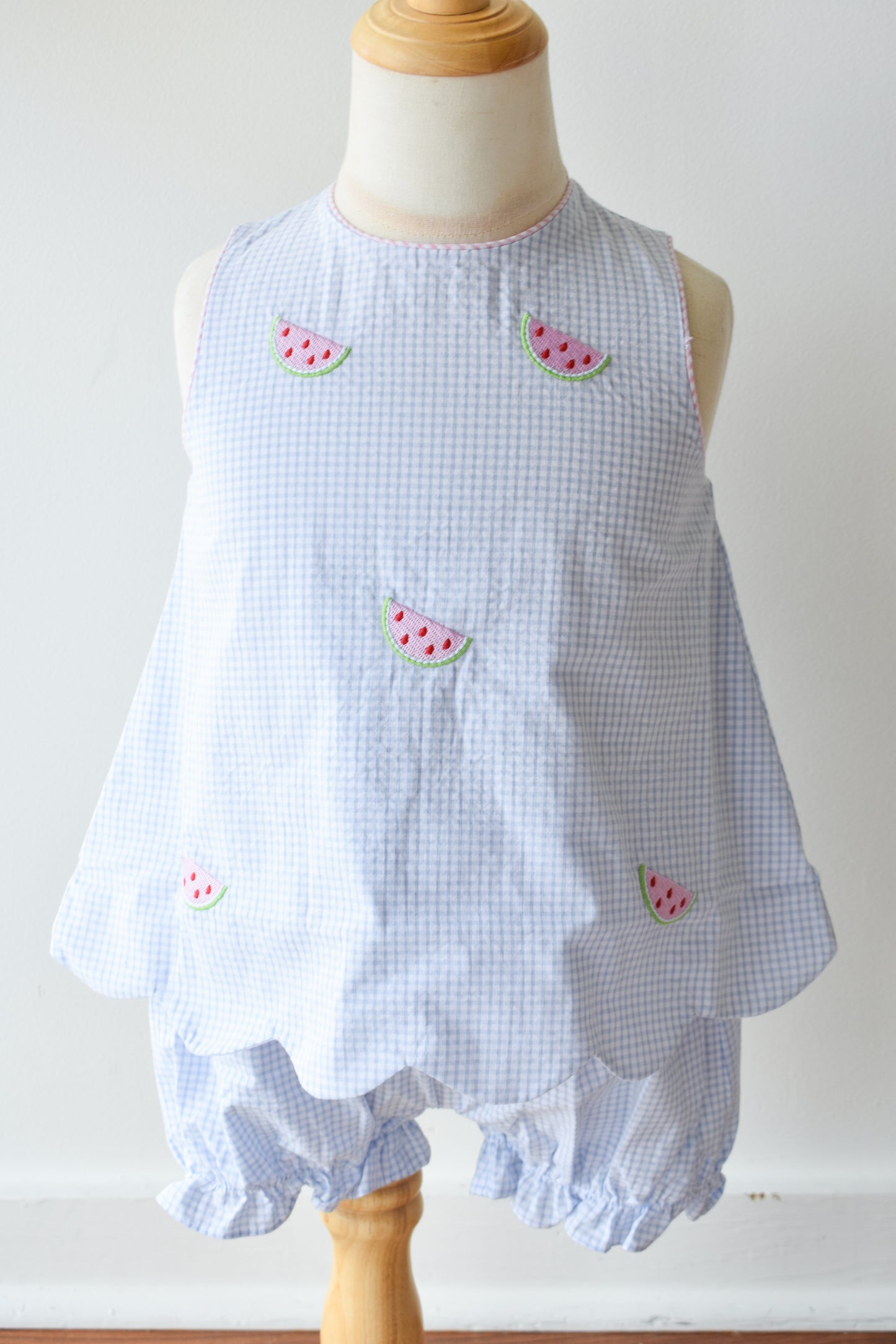 Embroidered Bow Back Bloomer Set-Watermelon