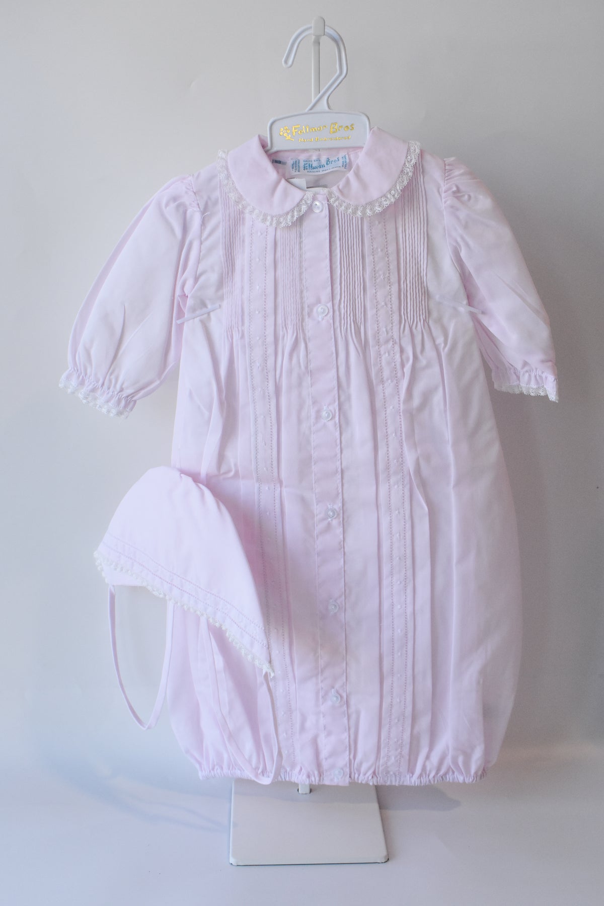 Girl's Pintuck and Lace "Take Me Home" Gown/Bonnet Set