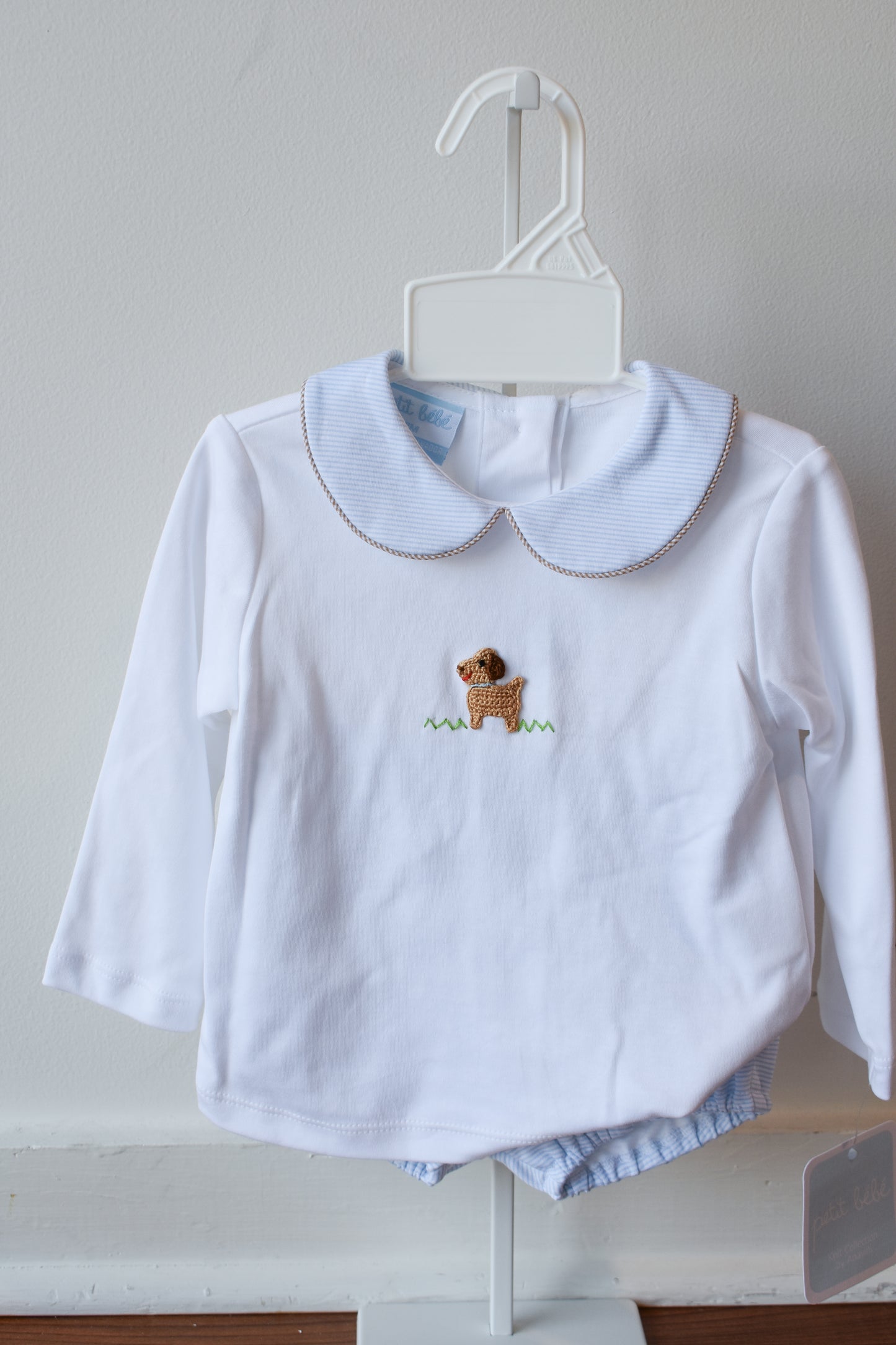 Petit Pups Striped Collar Knit Diaper/Short Set