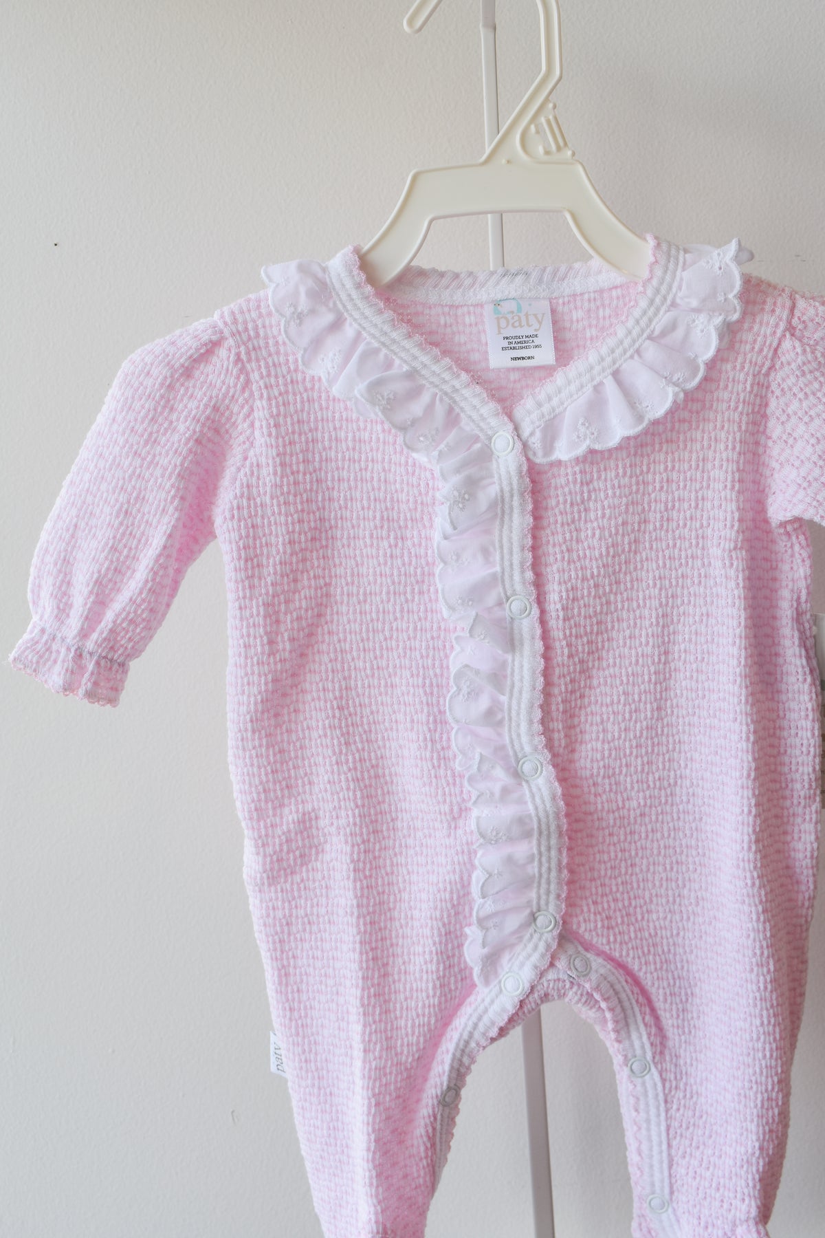 Paty Pink Solid Eyelet Trim Footie