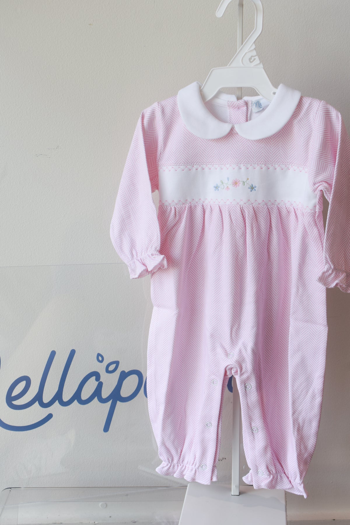 Pink Herringbone Floral Embroidered Playsuit