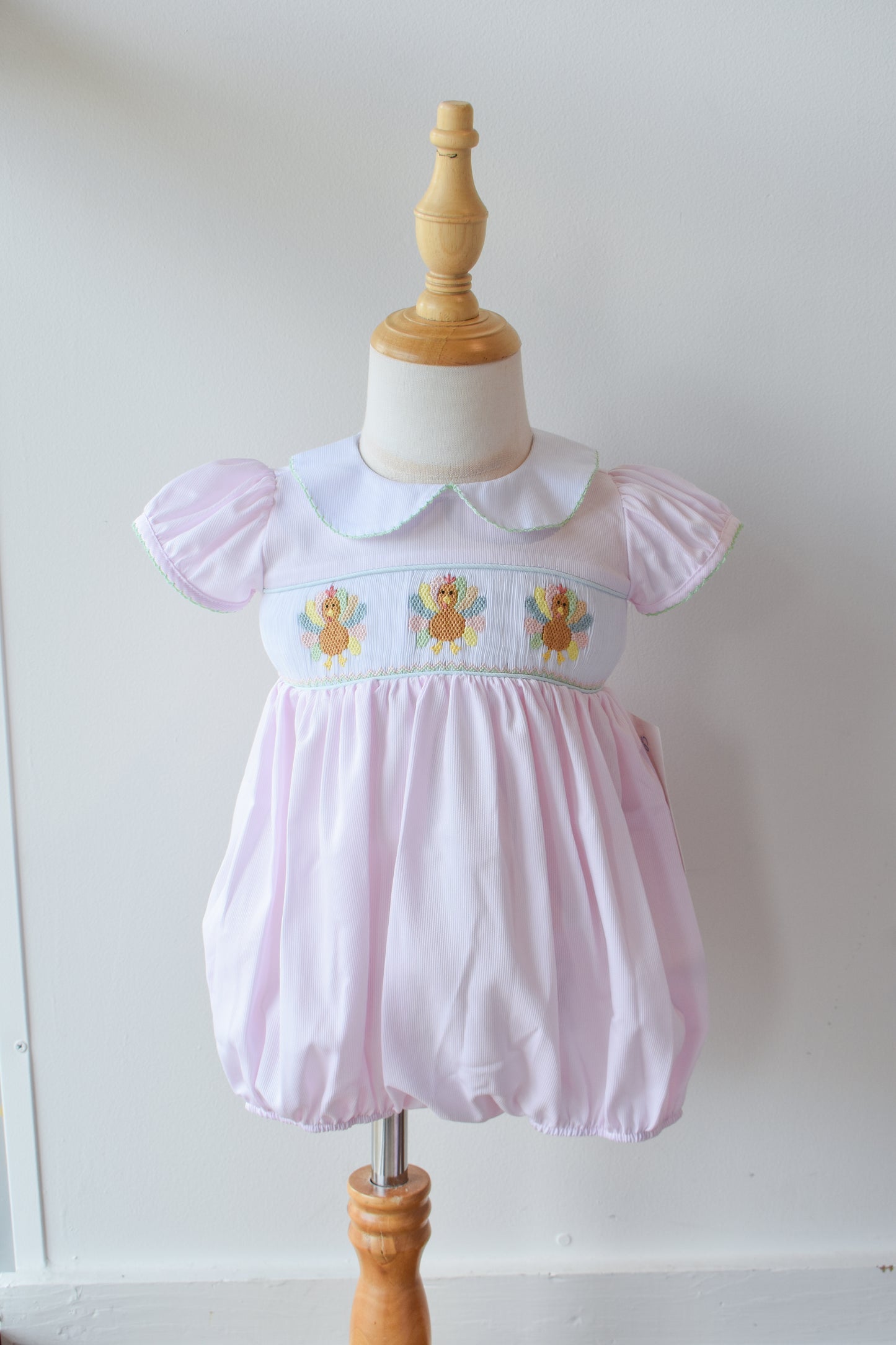 Rosie’s Colorful Turkeys Smocked Collared Bubble