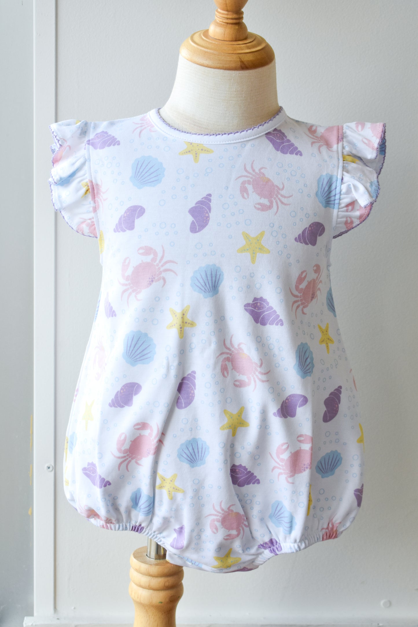 Printed Angel Sleeve Knit Bubble-Seashells