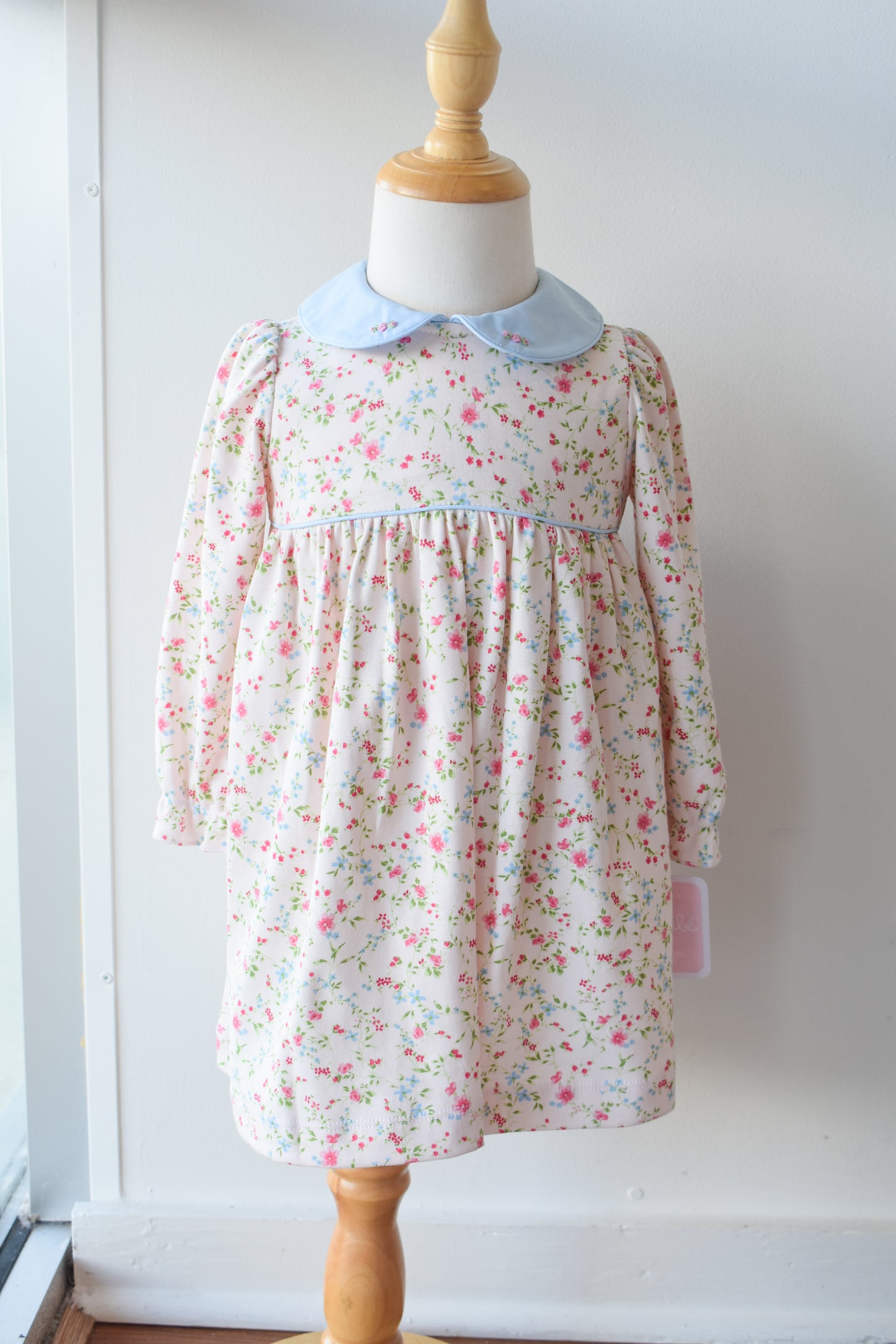 Pink Peonies Long Sleeve Knit Dress