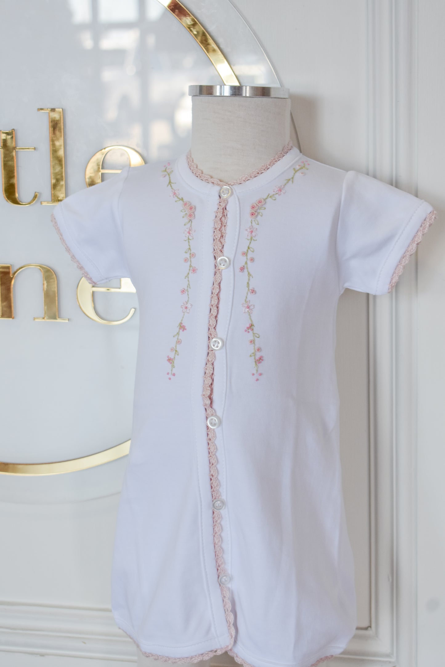 First Blooms Pink Trim Day Gown