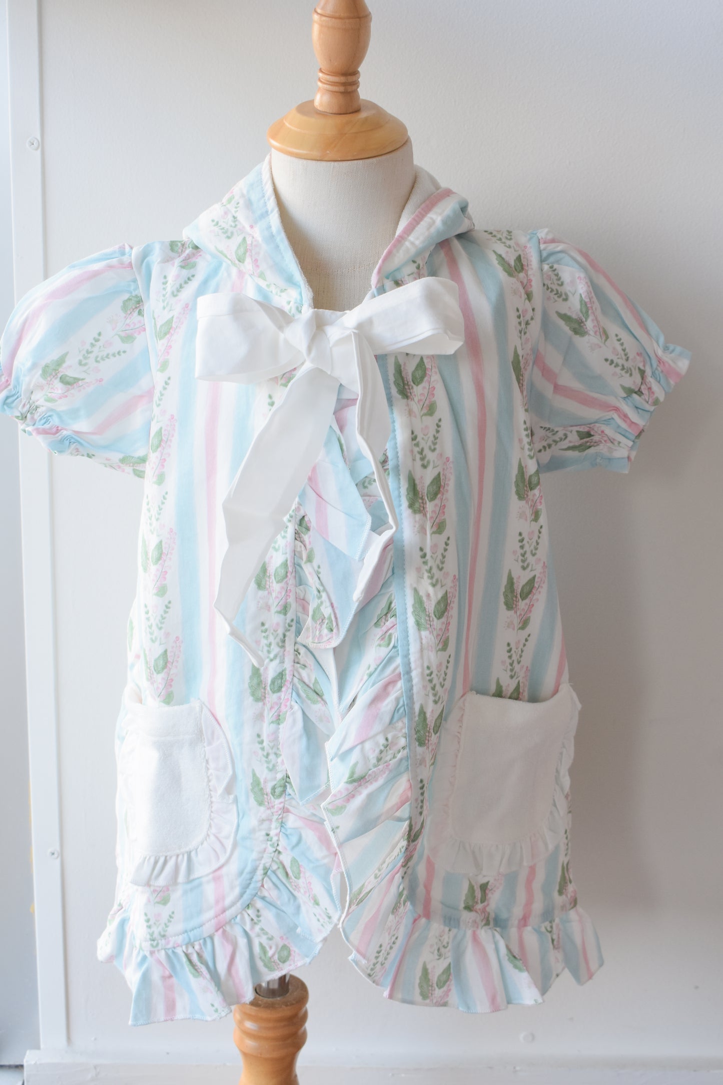 Florals and Stripes Hooded Bow Coverup