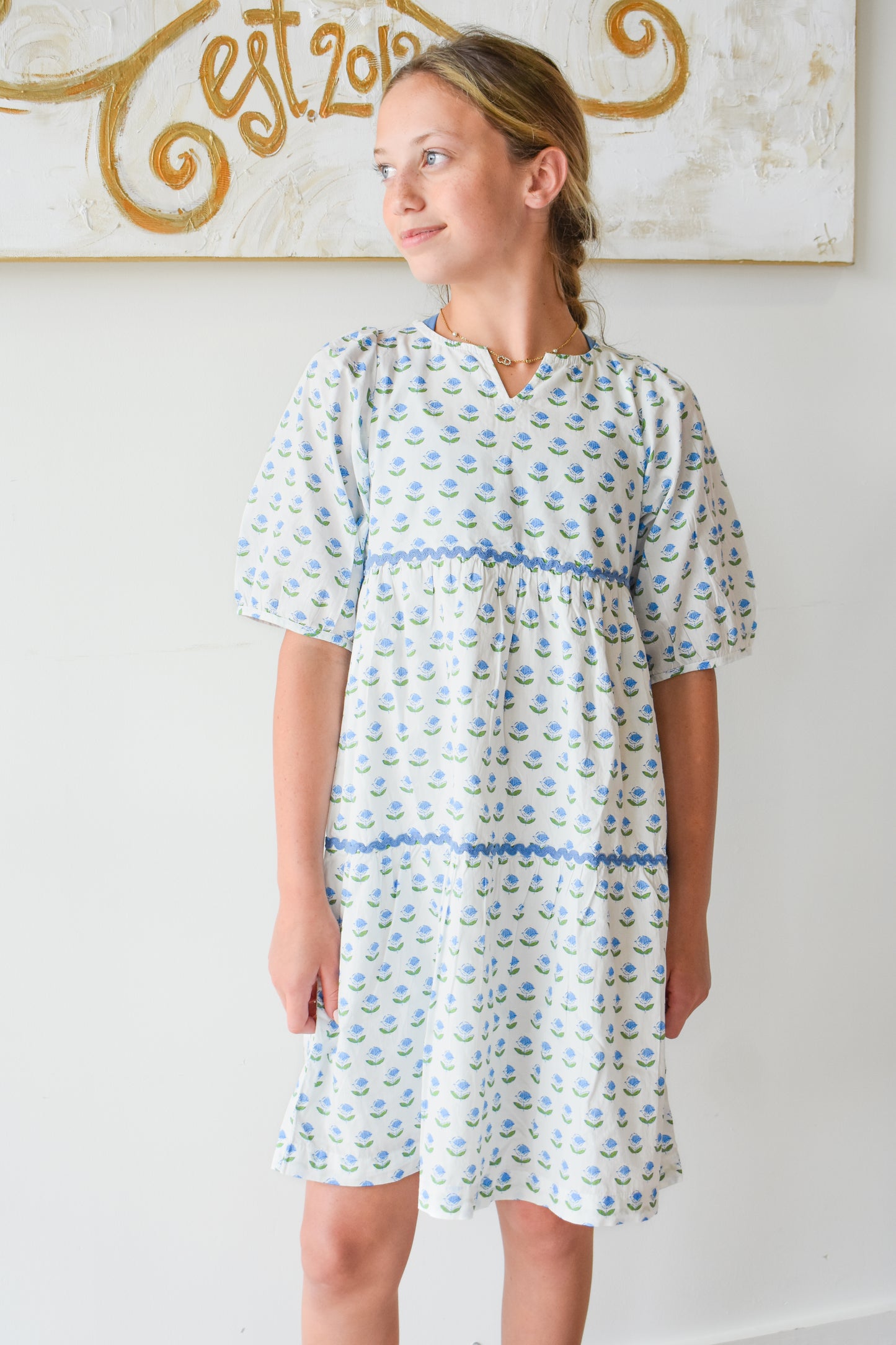 Madaket Dress-Blue Tulip Block Print
